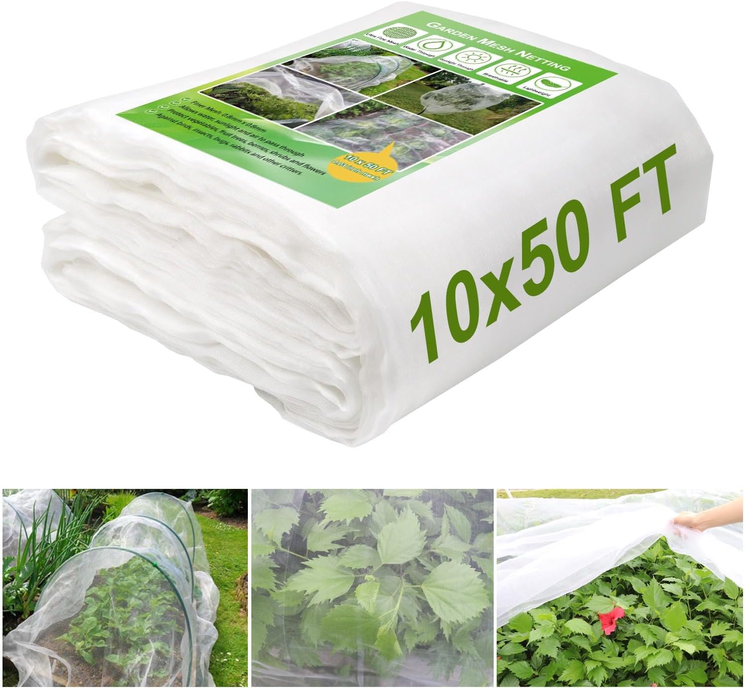 KLEWEE 10 x 50 FT Garden Mesh Netting, Ultra Fine Plant Netting Covers, Garden Netting for Raised Beds Vegetables, Fruit Tree Netting for Blueberry Bushes Barrier Screen Protection Net Cover