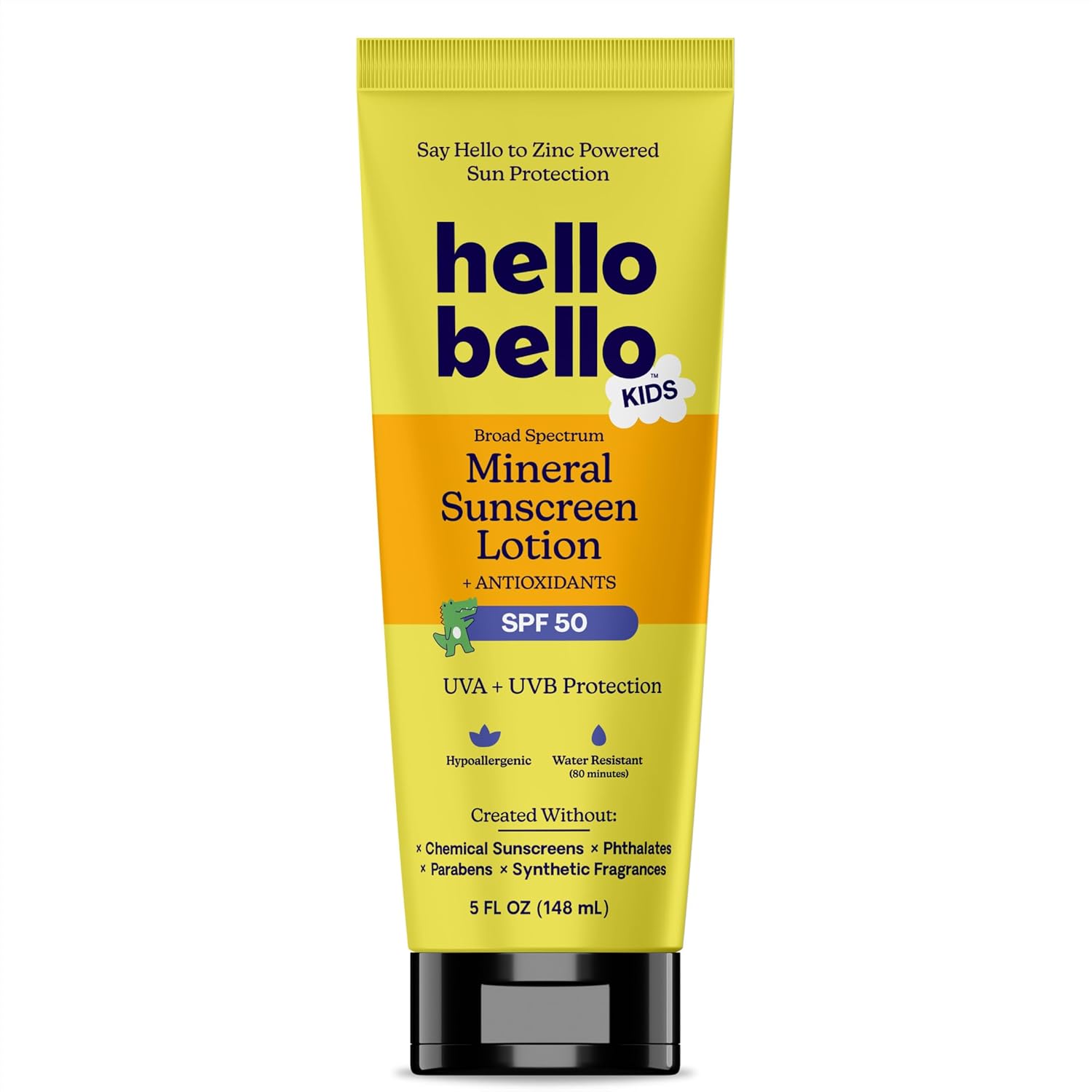 Hello Bello Kids Mineral Sunscreen SPF 50 Lotion – Broad Spectrum Sun Protection for Sensitive Skin – Water Resistant with Antioxidants – 5oz