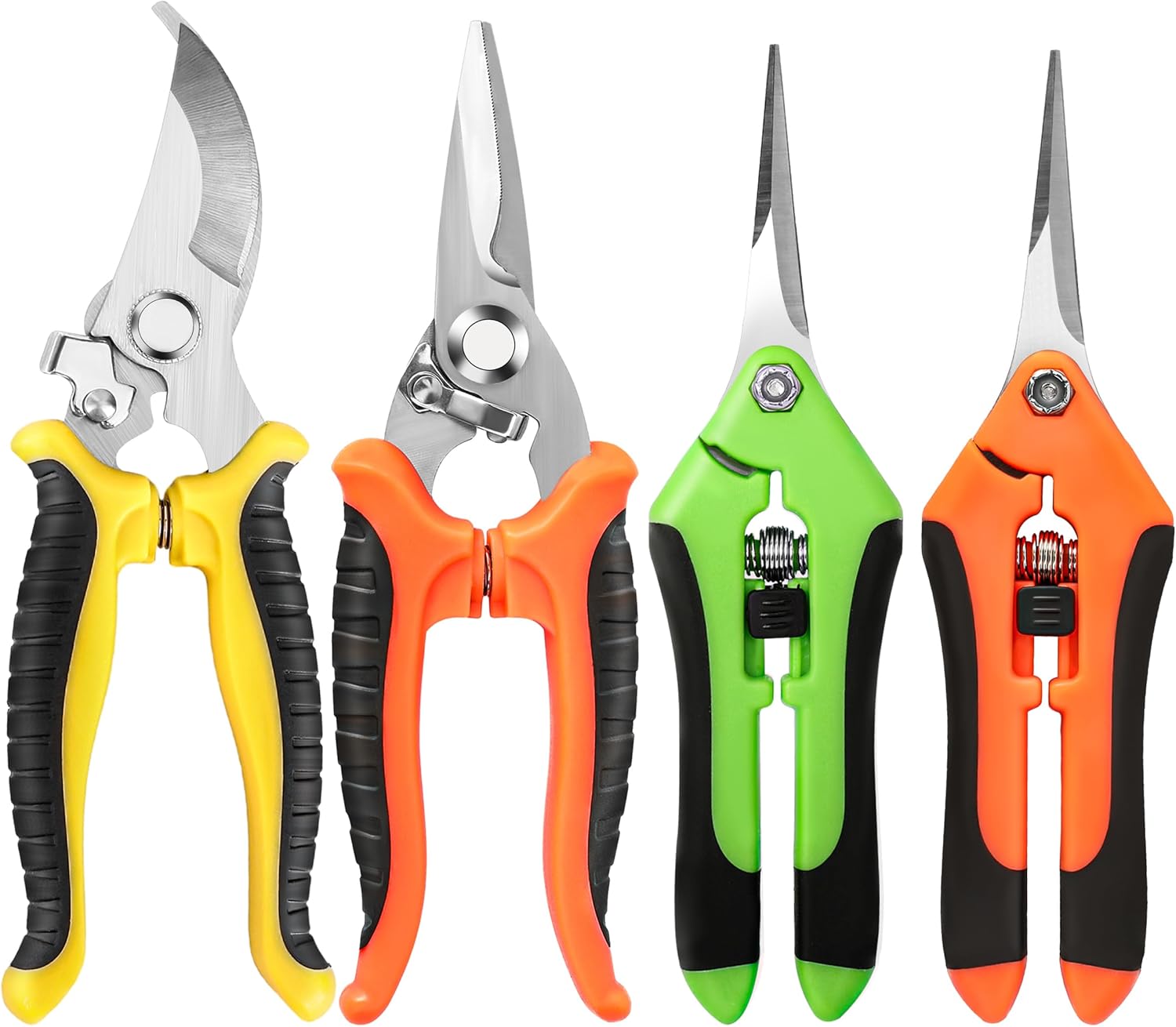 EWPJDK 4 Pack Garden Pruning Shears, Stainless Steel Garden Shears, Gardening Shears, Garden Scissors, Clippers, Pruning Snips, Pruning Shears for Gardening Tools (4PCS Yellow Orange Green)