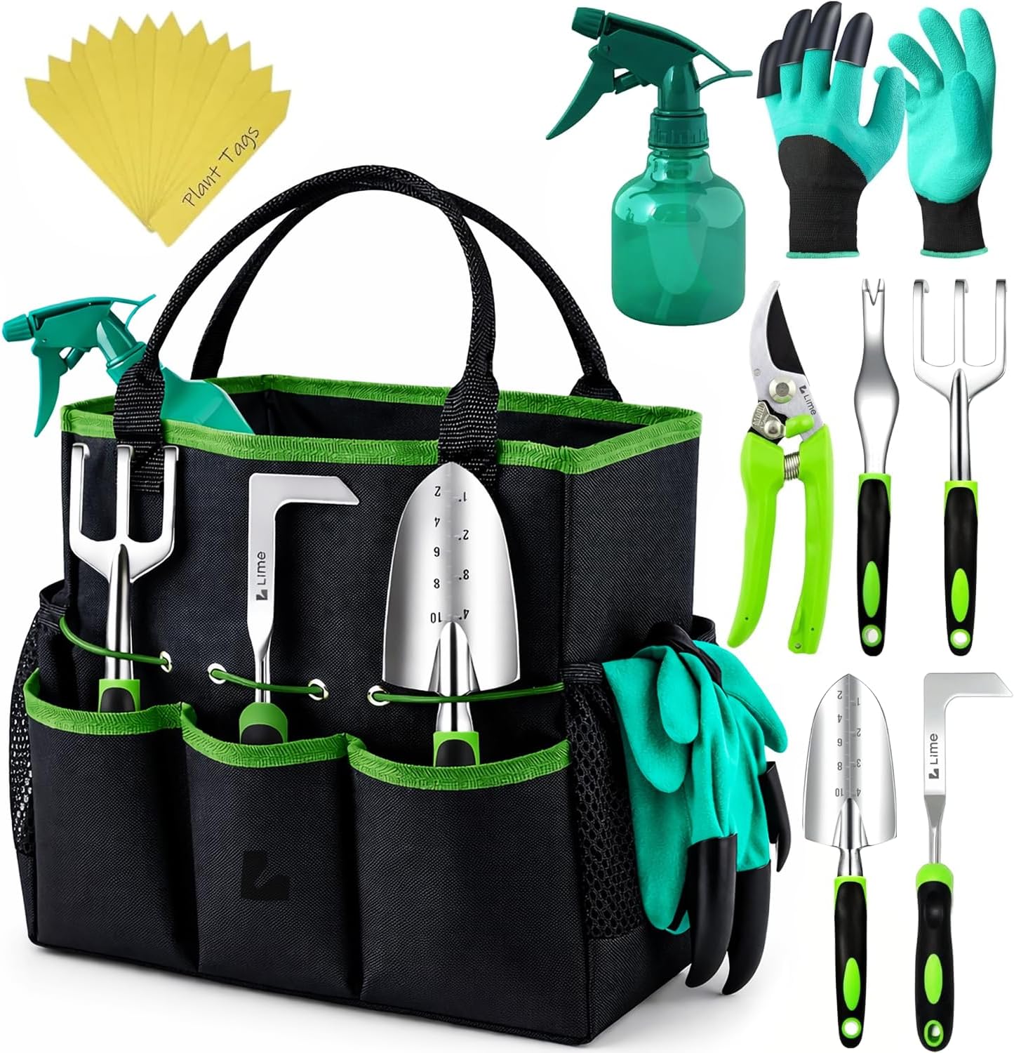 Heavy Duty Gardening Tools – Gardening Gifts for Women, Men, Mom, Dad – Durable, Ergonomic Garden Tools Set (Green)