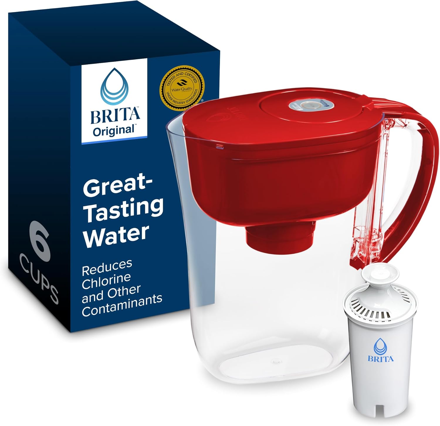 Brita Metro Water Filter Pitcher with SmartLight Change Indicator, BPA-Free, Replaces 1,800 Plastic Water Bottles a Year, Lasts Two Months, Includes 1 Filter, Small – 6-Cup Capacity, Fiery Red