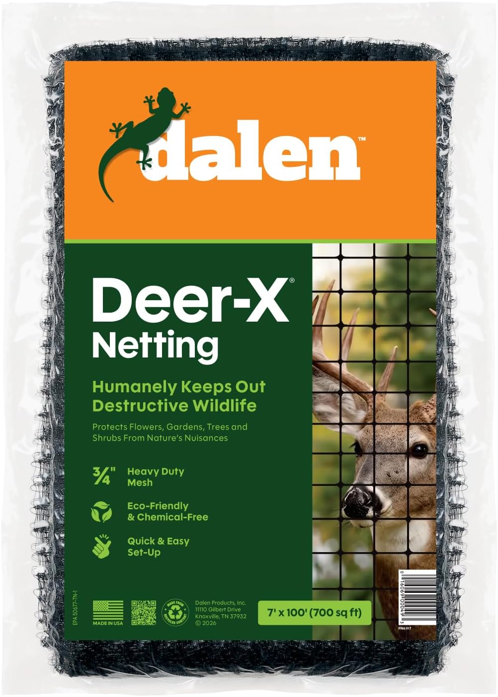 Dalen Deer-X Protective Netting for Gardens & Landscapes – 7 ft x 100 ft Black Garden Netting, 3/4-inch Mesh – Helps Deter Deer from Vegetables, Fruits & Flowers – Made of Weather-Resistant Plastic