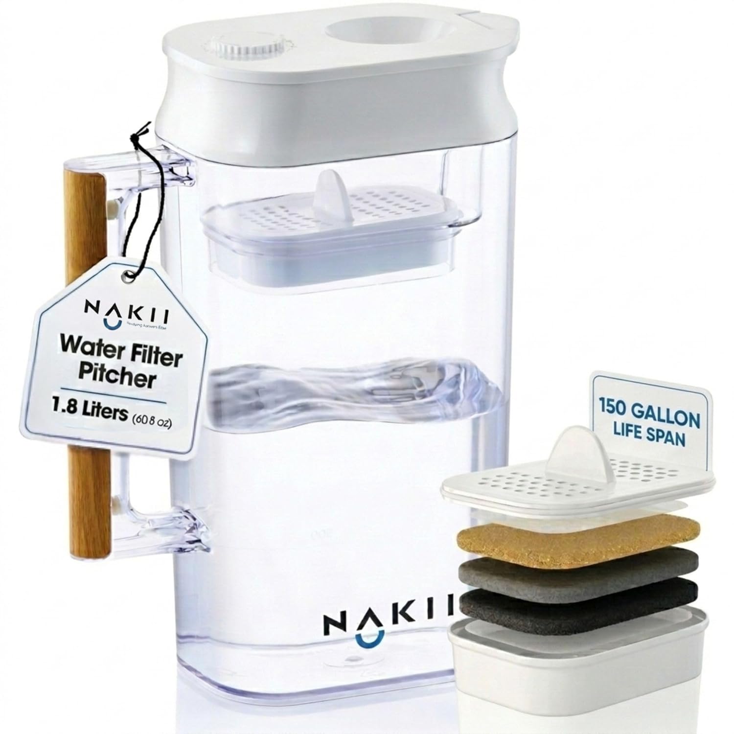 Water Filter Pitcher – Long Lasting 150 Gallons, Supreme Fast Filtration and Purification Technology, Removes Chlorine, Metals for Clean Tasting Drinking Water, WQA Certified,