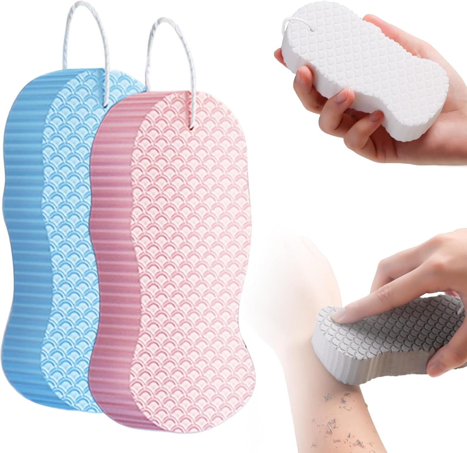 Magic Exfoliating Bath Sponge, Magic Exfoliating Body Scrubber Skin Friendly & Reusable for Adults Women and Men (Blue+Pink)