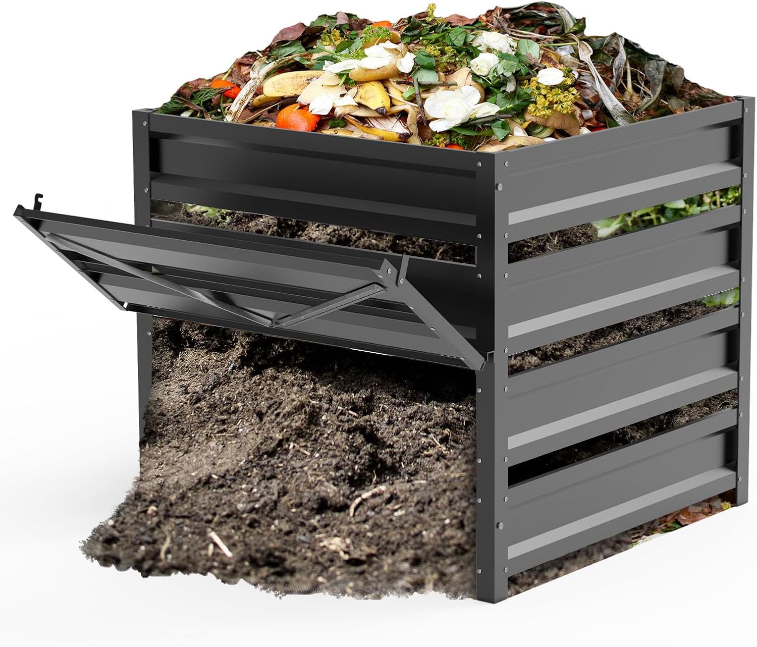 Compost Bin Outdoor – 285 Gallon Composter with Rust-Proof Coating, Painted Finish, Large Compost Bin for Producing Fertilizer from Kitchen Waste and Fallen Leaves（Metal）