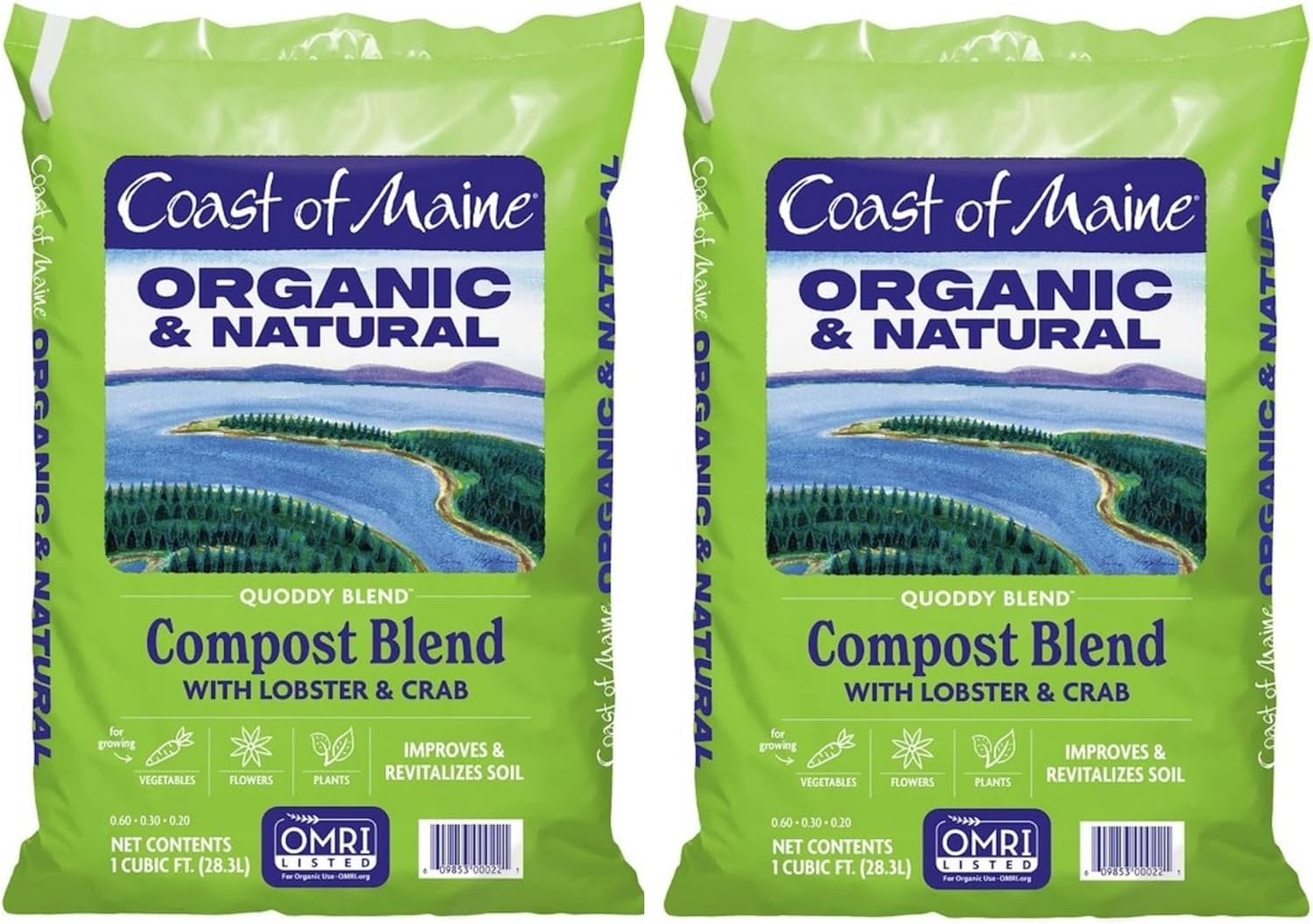 Coast of Maine Quoddy Blend, 1 cu ft (Pack of 2) Organic and Natural Compost Blend with Lobster and Crab – Improves and Revitilizes Soil