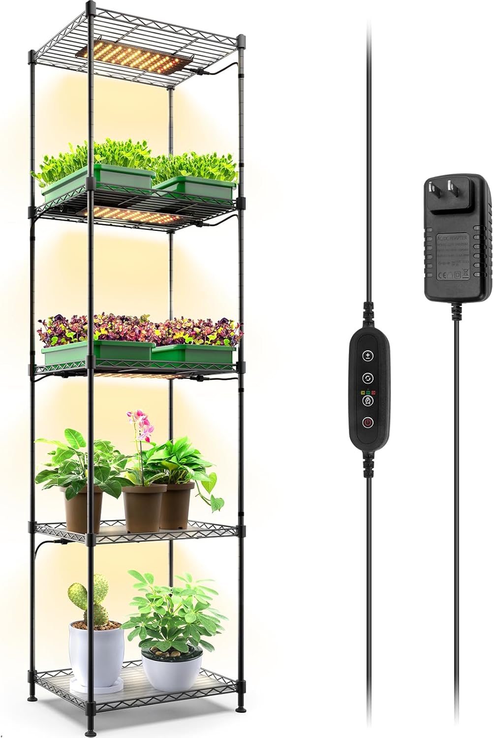 CX83 Plant Shelf with Grow Light, 5-Tier, Plant Stand with 10W Ultra-Thin Grow Light Panels for Hydroponics, Seedlings, Succulents, Flowers, Veg, 3/6/12h Timer, 15.7″ L x 11.8″ W x 59.1″ H
