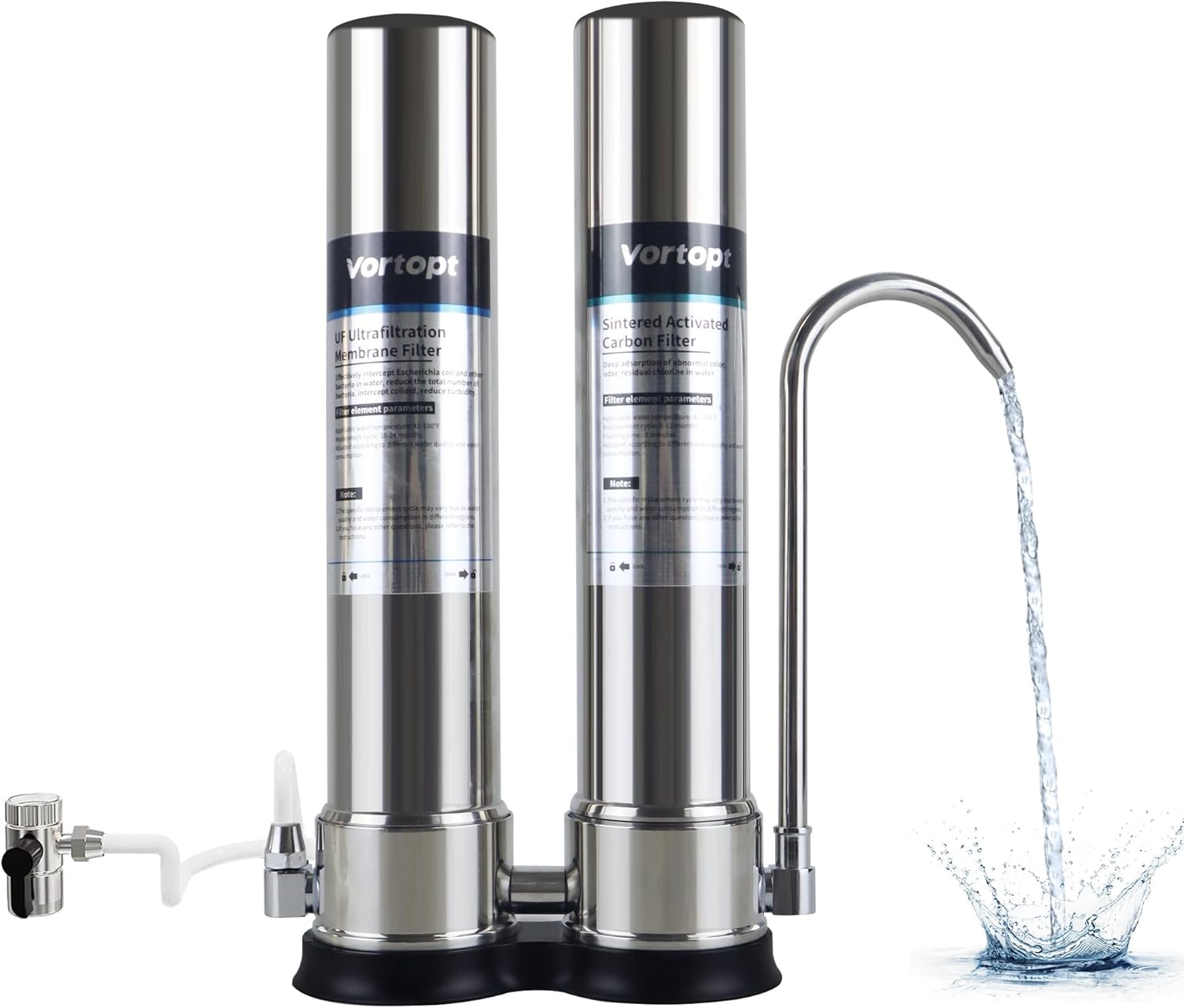 VORTOPT F9 Countertop Water Filter System,Direct Connect Water Filtration-0.01μm Filtration Reduces PFOA/PFOS,Chlorine,Heavy Metals,Bad Odors-C2 and UF Filter.