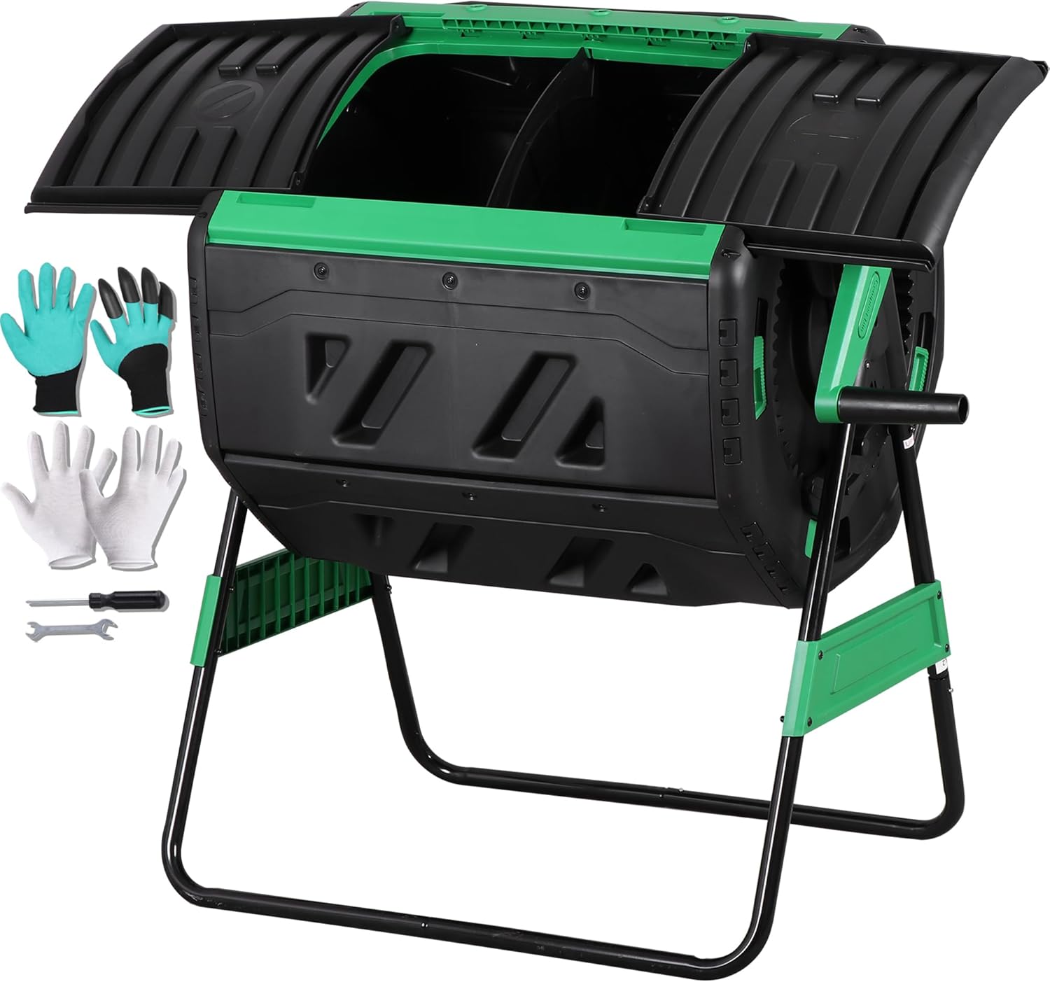 53 Gal Dual Chamber Compost Tumbler Outdoor – BPA-Free Rotating Composter with 8 Adjustable Vents, 2 Sliding Doors & Metal Frame – Fast Composting Bin for Kitchen Scraps, Garden & Yard Waste