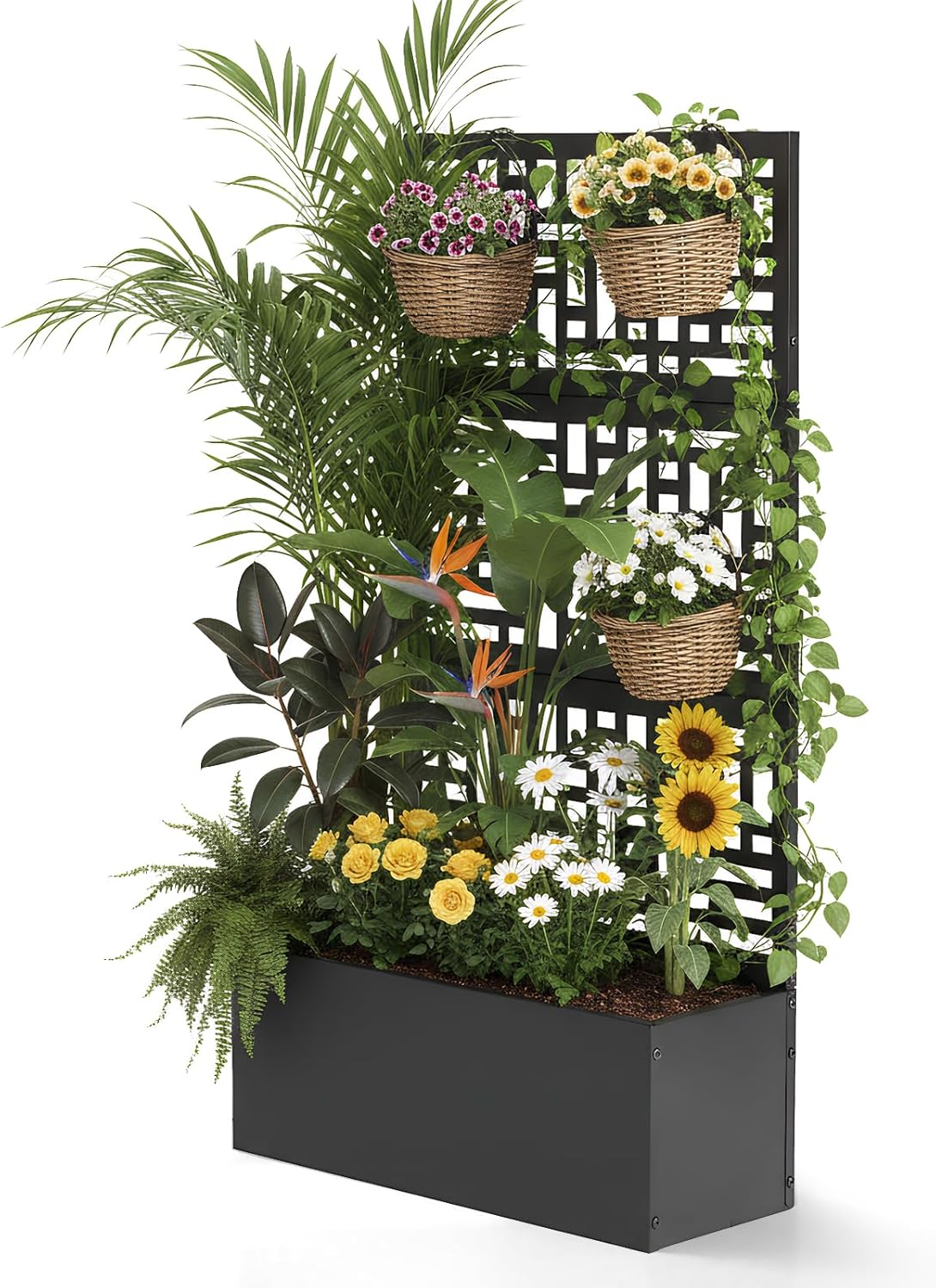 VINGLI Metal Raised Garden Bed with Trellis, Outdoor Planter Box for Climbing Vegetables, Fruits and Flowers, Privacy Screen, for Backyard, Patio, Balcony (Traditional)