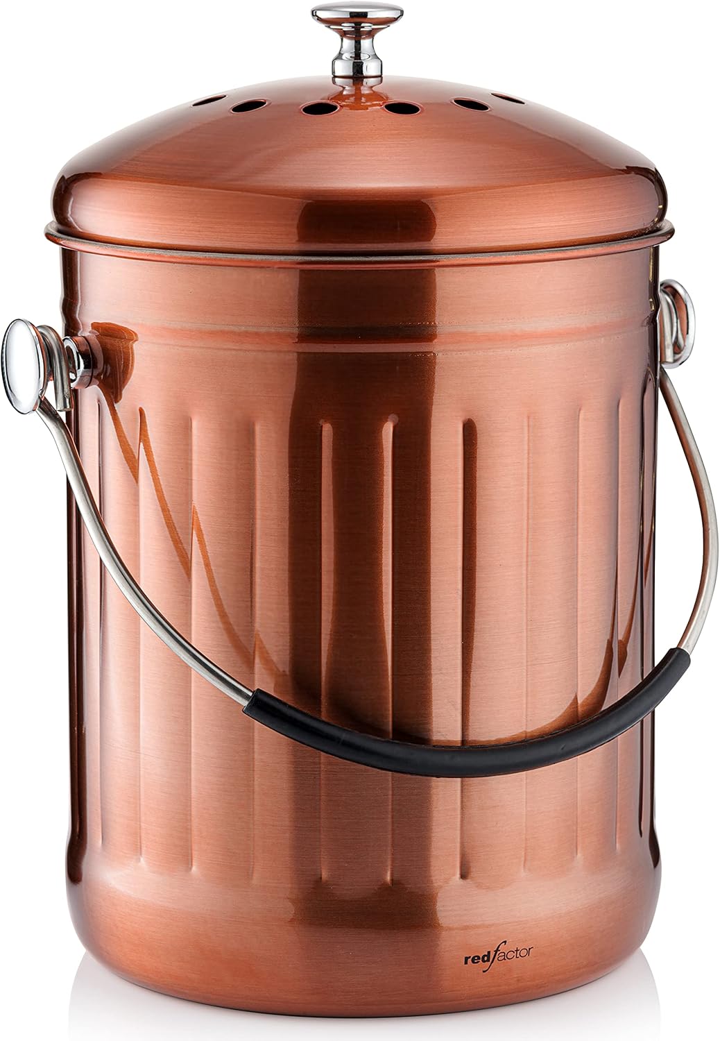 RED FACTOR Premium Compost Bin for Kitchen Countertop – Stainless Steel Food Waste Bucket with Innovative Dual Filter Technology – Includes Spare Filters (Matt Copper, 1.3 Gallon)
