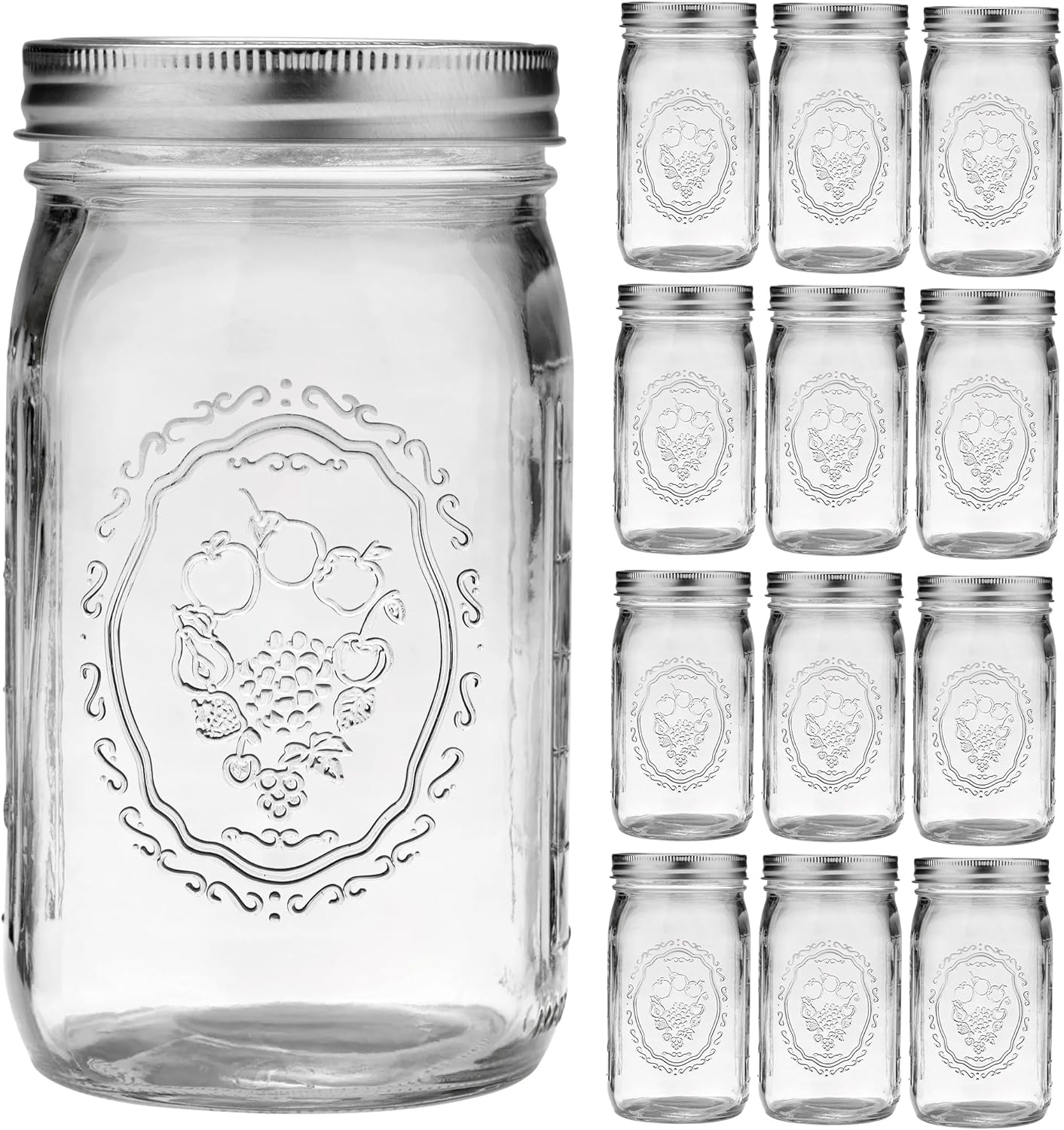Esrentle Mason Jars 32 oz Wide Mouth – 12 Pack Quart Glass Mason Jars with Airtight Lids and Bands for Canning, Pickling, Food Storage, Fermenting, Leak Proof, Reusable