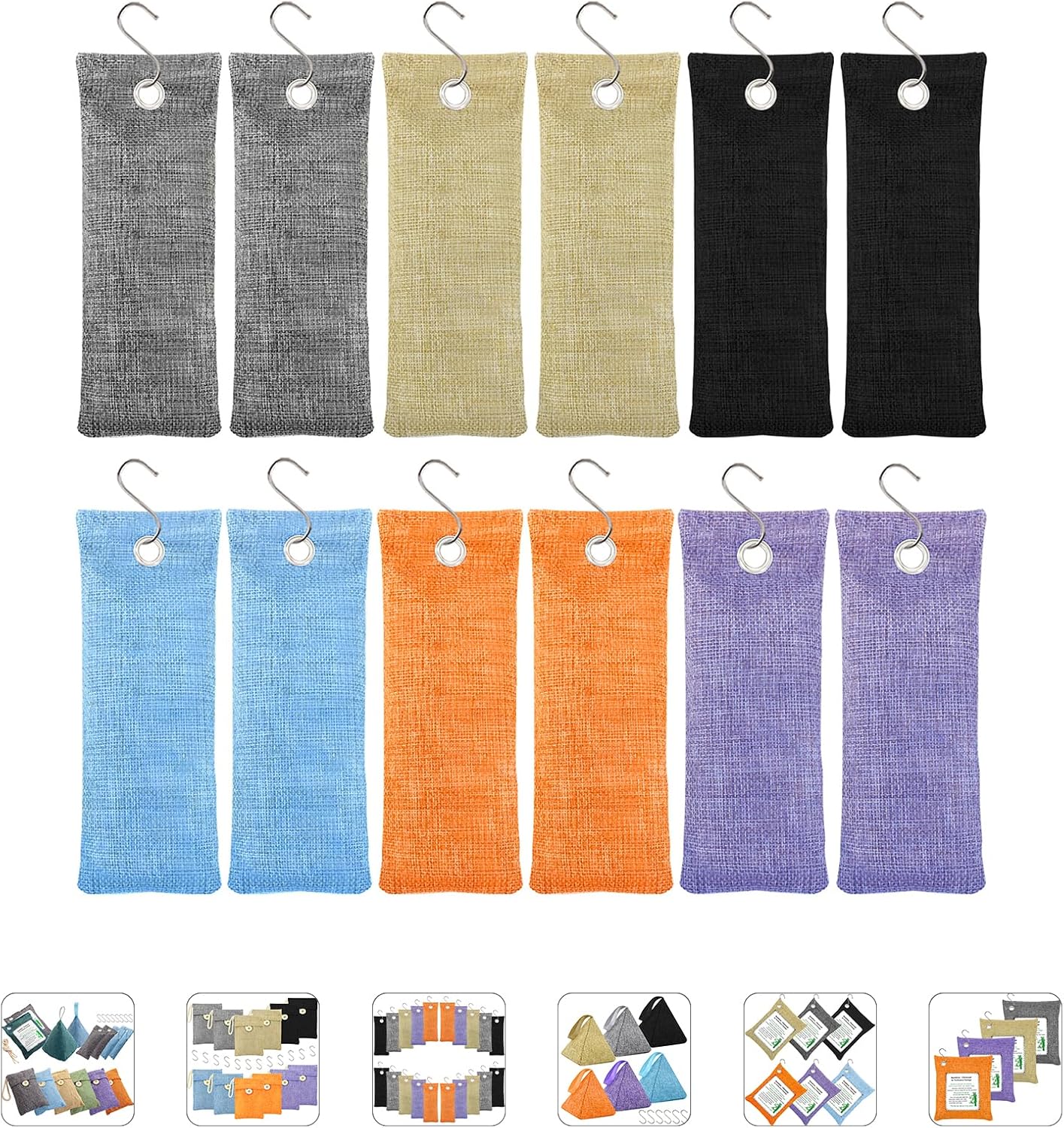 Charcoal Air Purifying Bags 12 Pack×100g Bamboo Charcoal Bags Odor Absorber, for Car Air Fresheners, Odor Eliminator for Home，Shoe Deodorizer – Colorful-Activated Charcoal Odor Absorbers