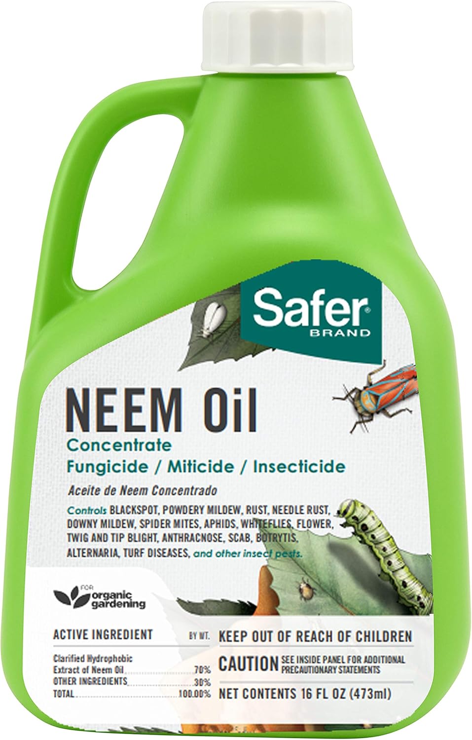 Safer Brand Neem Oil Concentrate – Insecticide, Miticide, Fungicide for Plants – Kills Insects and Mites, Controls Fungal Disease – OMRI Listed for Organic Use – 5182-6, 16 oz Bottle Concentrate