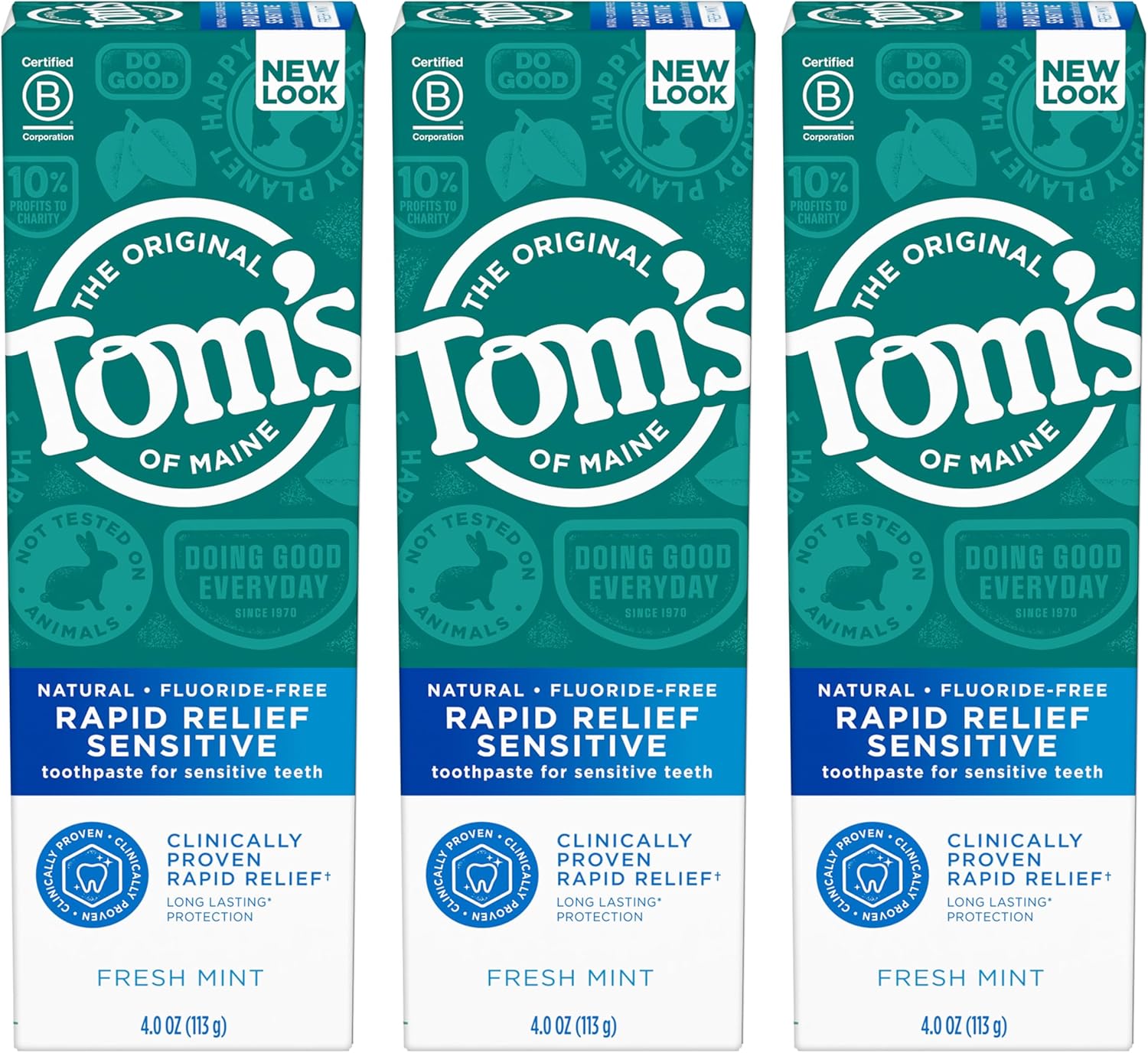 Tom’s of Maine Fluoride-Free Rapid Relief Sensitive Toothpaste, Fresh Mint, 4 oz. 3-Pack (Packaging May Vary)