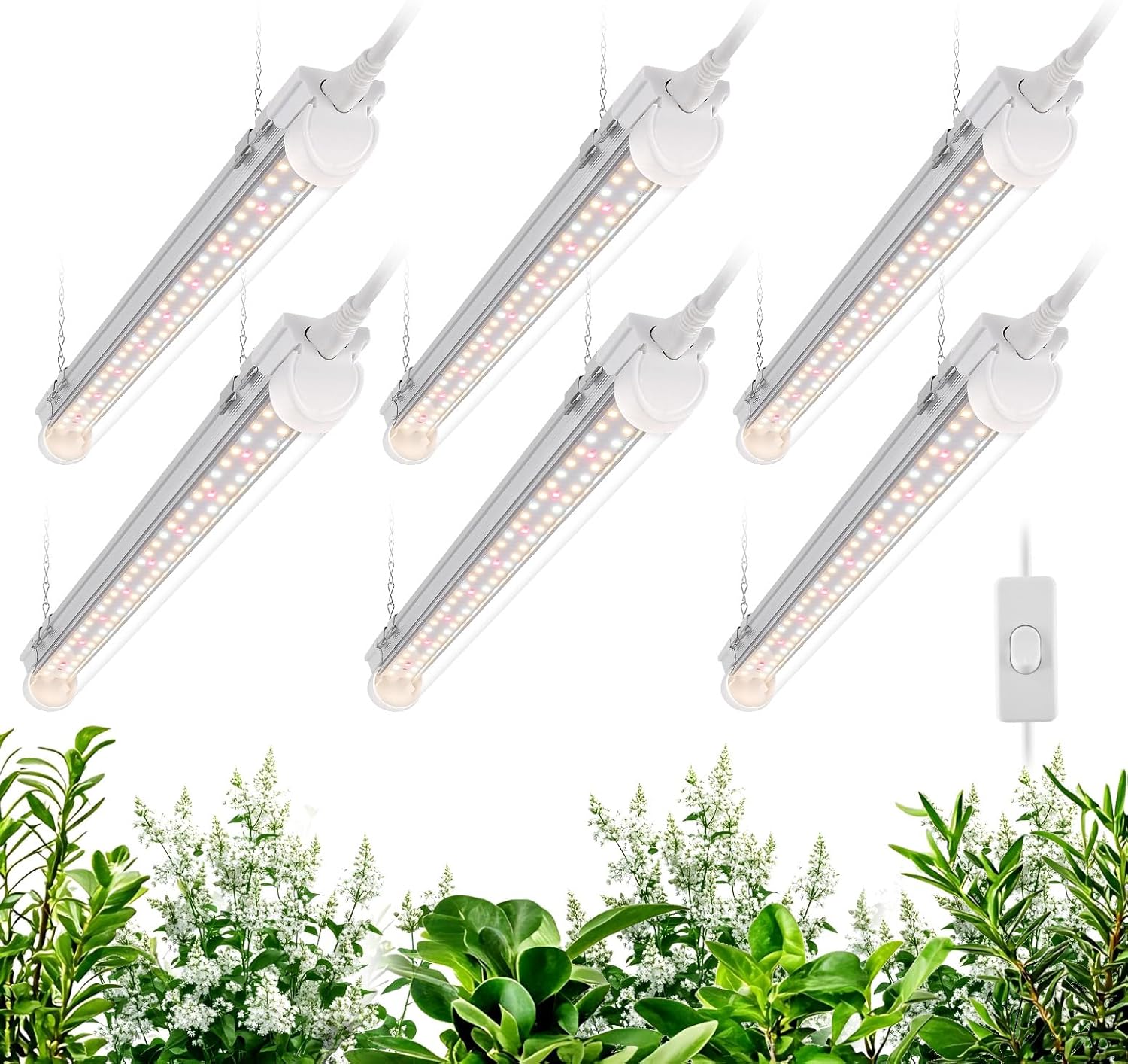 Bstrip T8 Grow Light, 1.4FT 108W (6 x 18W) Plant Lights for Indoor Growing, Full Spectrum with 660nm Red LEDs, 3467K, Ideal for Indoor Plants, Greenhouse, Linkable Design with On/Off Switch, 6-Pack