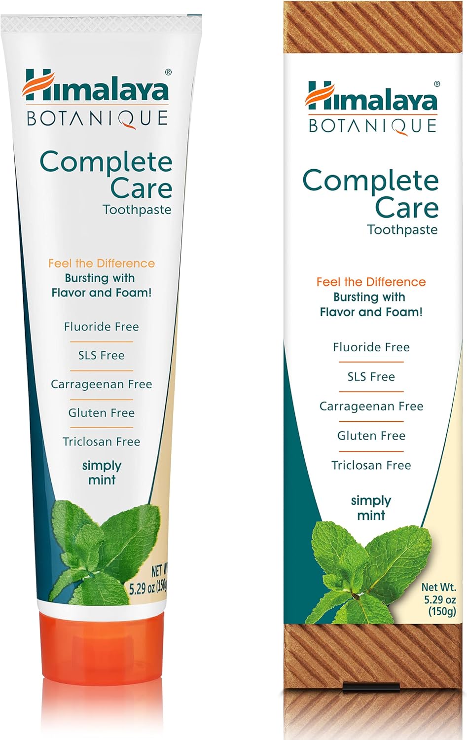 Himalaya Botanique Complete Care Toothpaste, Herbal, Mint Flavor, Fights Plaque, Freshens Breath, Fluoride Free, No Artificial Flavors, SLS Free, Cruelty Free, Foaming, 5.29 Oz, 1 Pack
