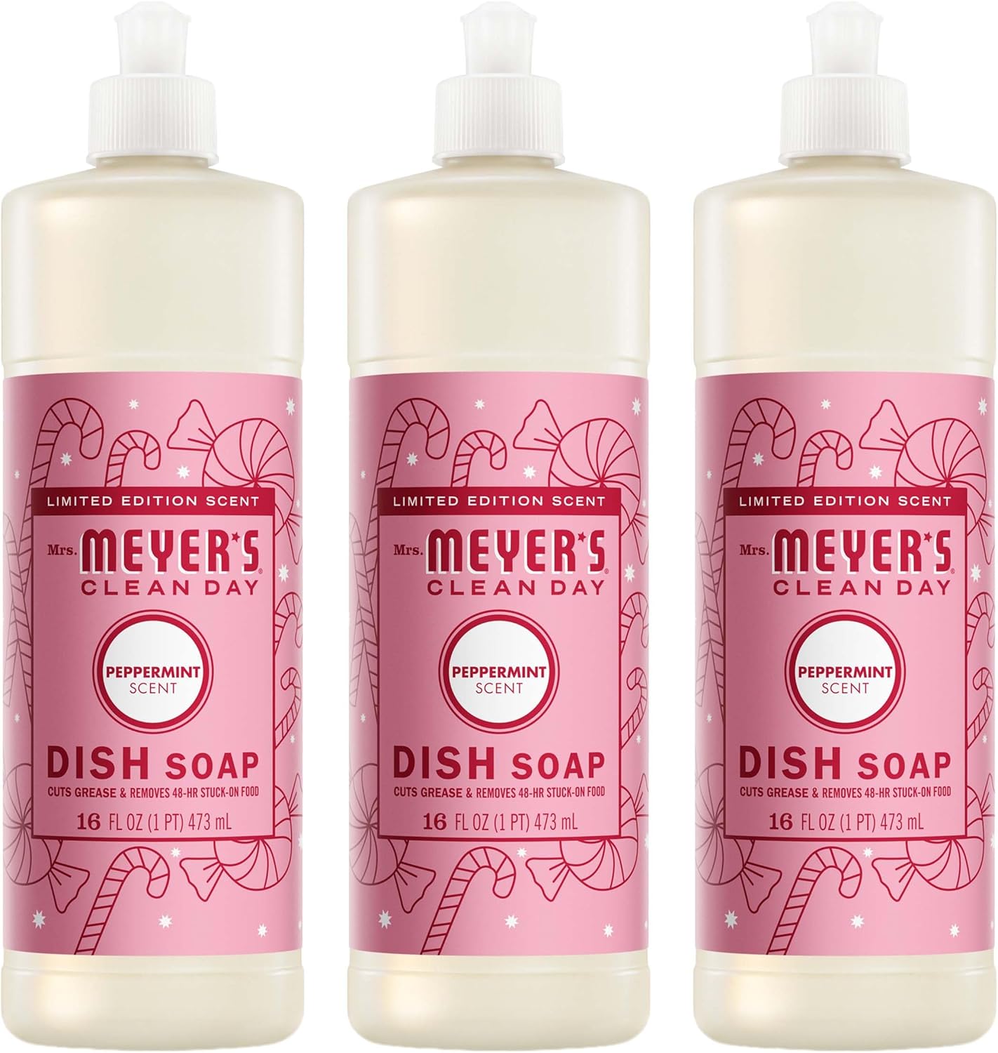 Mrs. MEYER’S CLEAN DAY Liquid Dish Soap, Peppermint Scent, 16 Fl Oz Bottle – 3 Pack