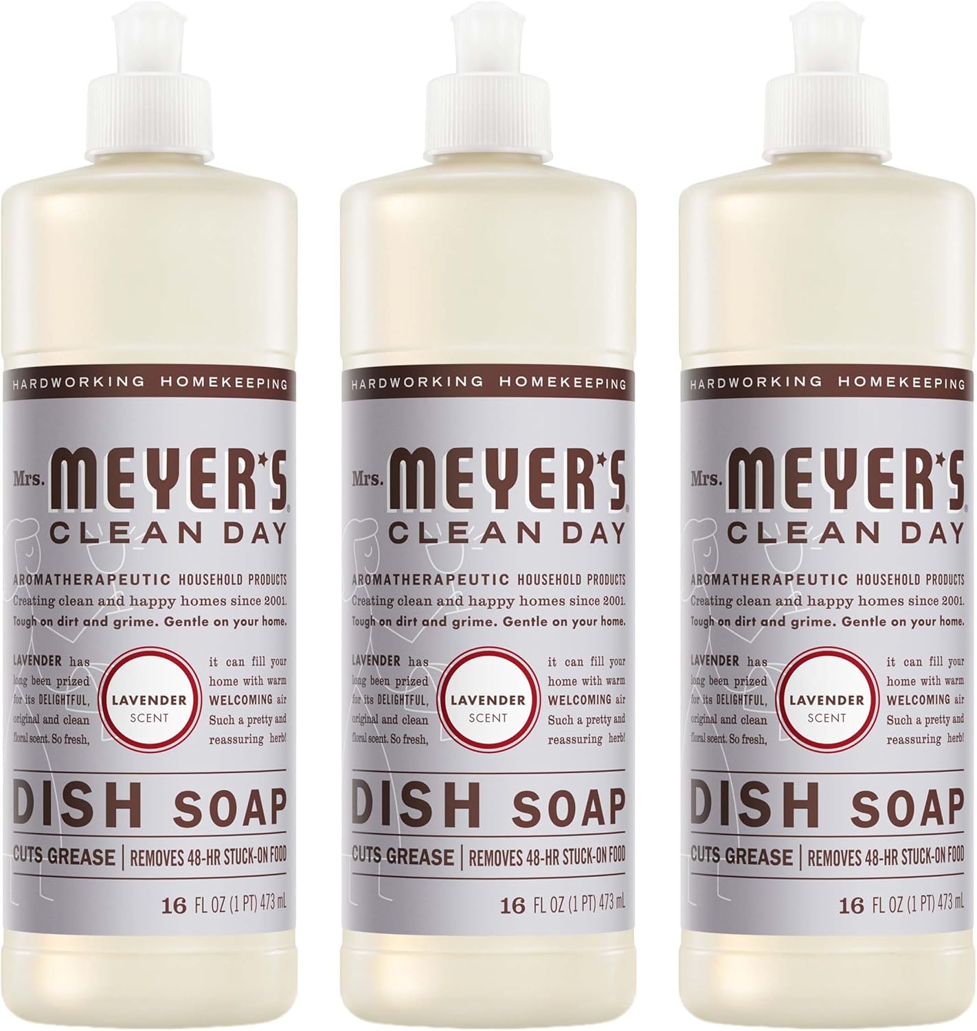 MRS. MEYER’S CLEAN DAY Liquid Dish Soap, Lavender, 16 fl. oz – Pack of 3