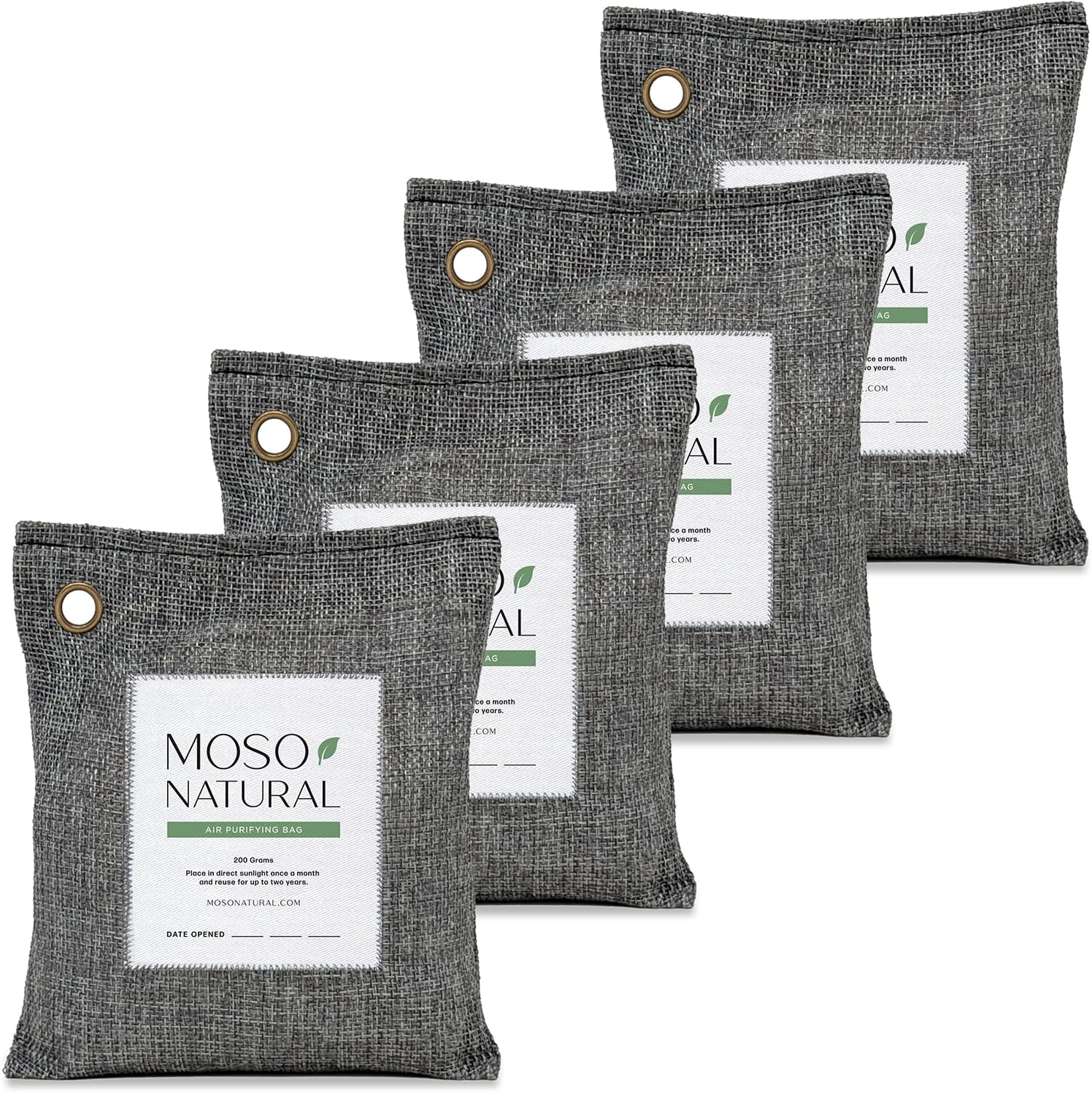 Moso Natural Air Purifying Bag 200g (4 Pack) | Premium Bamboo Charcoal Odor Absorber for Home & Car | Closet Odor Eliminator, Small Room Deodorizer & Car Air Freshener | Long Lasting Charcoal Bags