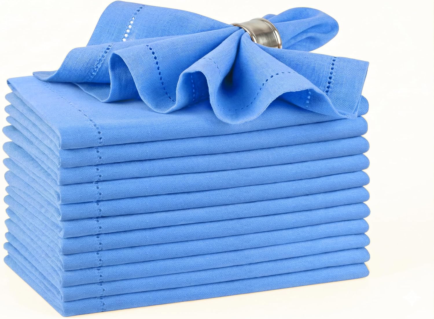 Palisa Light Blue Cotton Napkins Set of 12 | Premium Hemstitch Detailing Cloth Dinner Napkins 18×18 Inch | Soft Washable & Reusable Table Napkins for Everyday Use Weddings Restaurants & Hotels