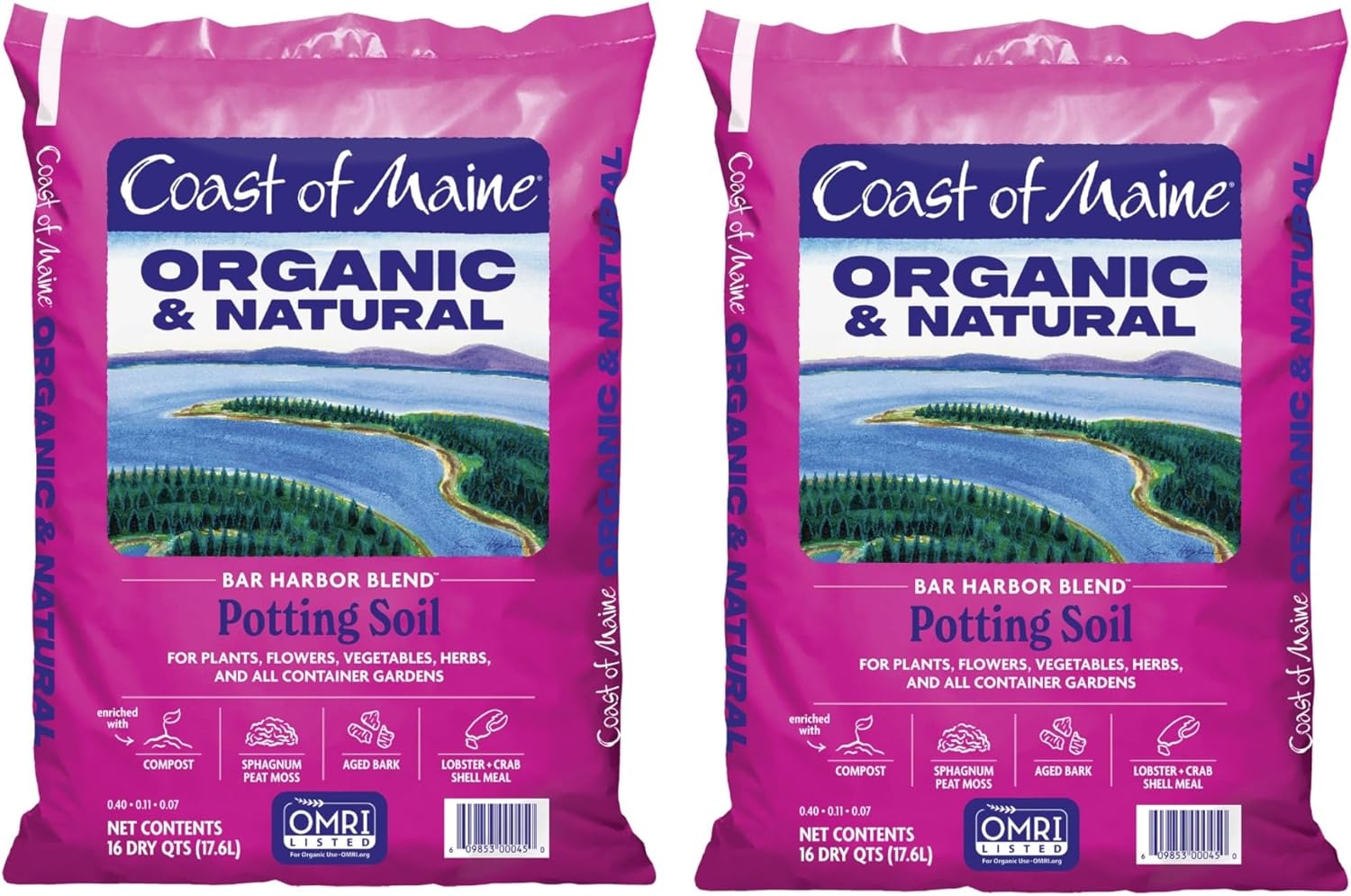 Coast of Maine Organic & Natural Bar Harbor Blend Potting Soil – Organic Soil w/Perlite for Enhanced Drainage & Aeration – for Flowers, Herbs & Veggies, Floral Baskets & Container Gardening (16 QT)