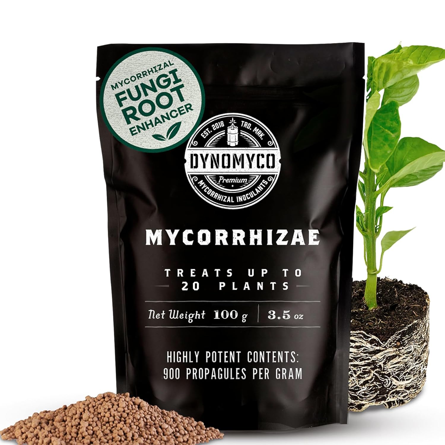 DYNOMYCO Granular Mycorrhizal Fungi Inoculant, 100g / 3.5oz – Boosts Root Growth, Yields & Nutrient Uptake – 900 Propagules/g, Concentrated Granules, & OMRI Listed – Biofertilizer for Plant Growth