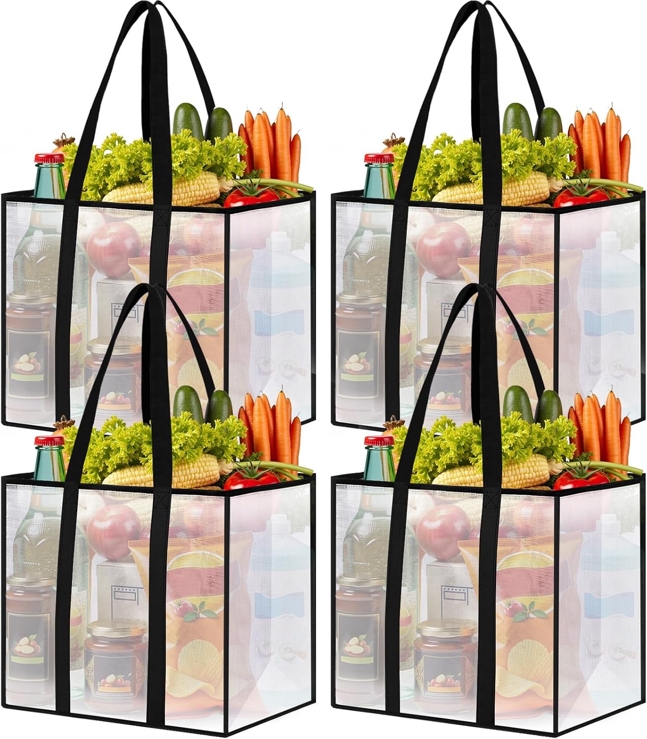 4 Pack Reusable Grocery Bags, Heavy-Duty Shopping Bags with Sturdy Handles, Water-Resistant & Foldable Organizer, Shopping Bags for Groceries, Market, Car Trunk, Multi-Purpose, 33L