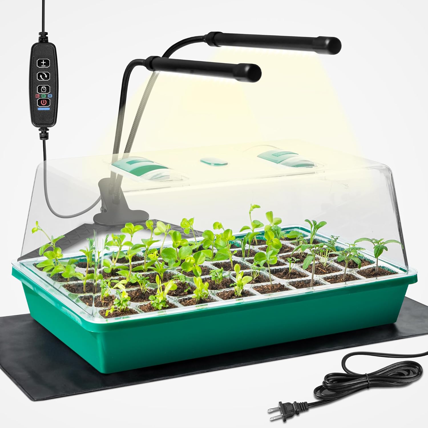 CARPATHEN Seed Starter Tray with Grow Lights and Heating Mat – 40 Cell Plant Germination Tray with 4.7″ Humidity Dome Seed Starter Kit for Indoor Seed Starting and Propagation