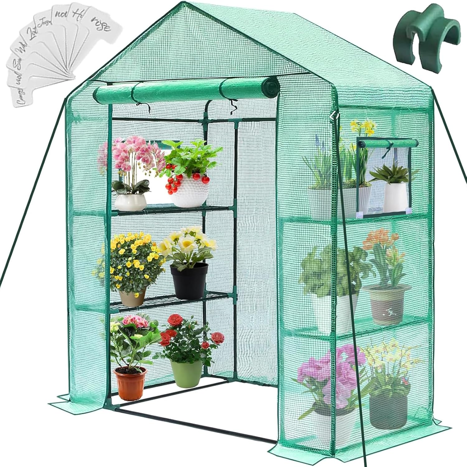 Greengro Greenhouse, 28 x 57 x 76” Greenhouses for Outdoors, Small Plant Green House with Screen Windows, 3 Tiers 4 Shelves, Durable PE Cover, Plastic Portable Walk in Greenhouses for Outside Indoor