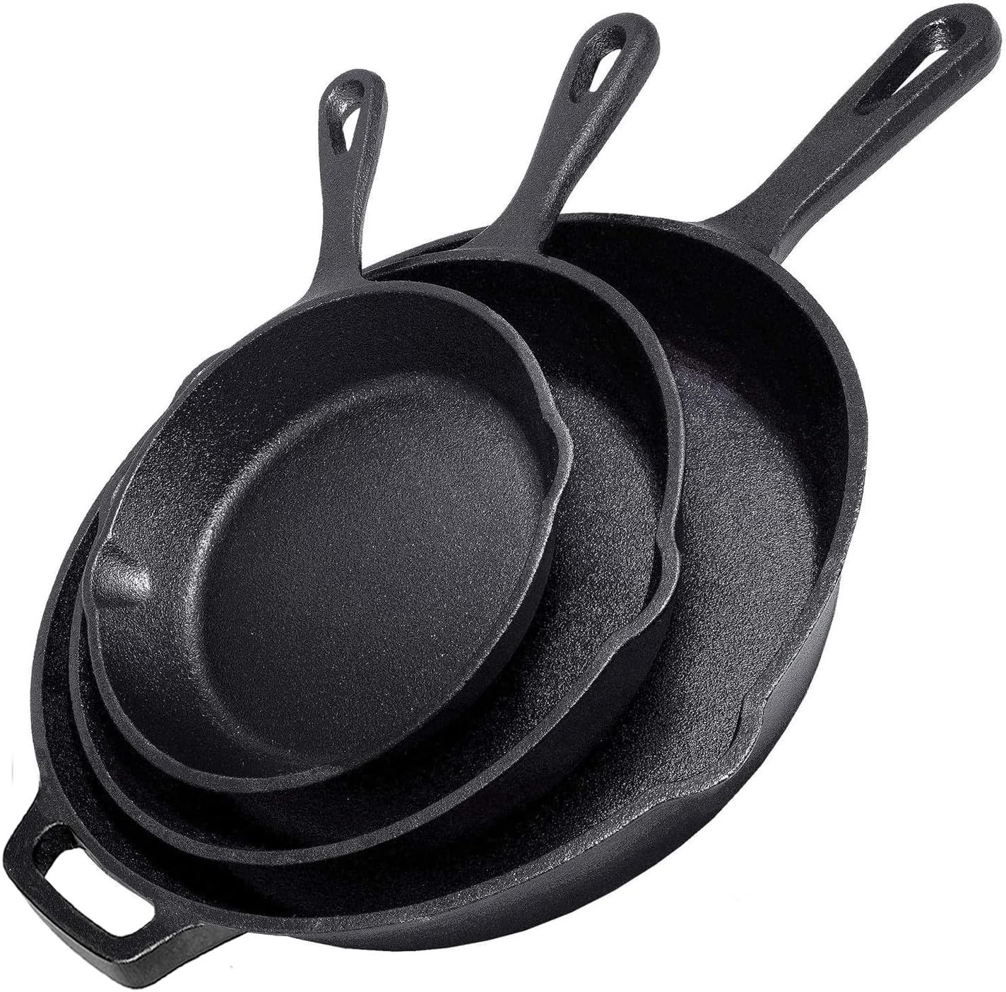 Cast Iron Skillet 3-Piece Set – 12″, 10″, 8″ Heavy Duty Pans – Professional Restaurant Chef Quality Pre-Seasoned Pan Cookware Set