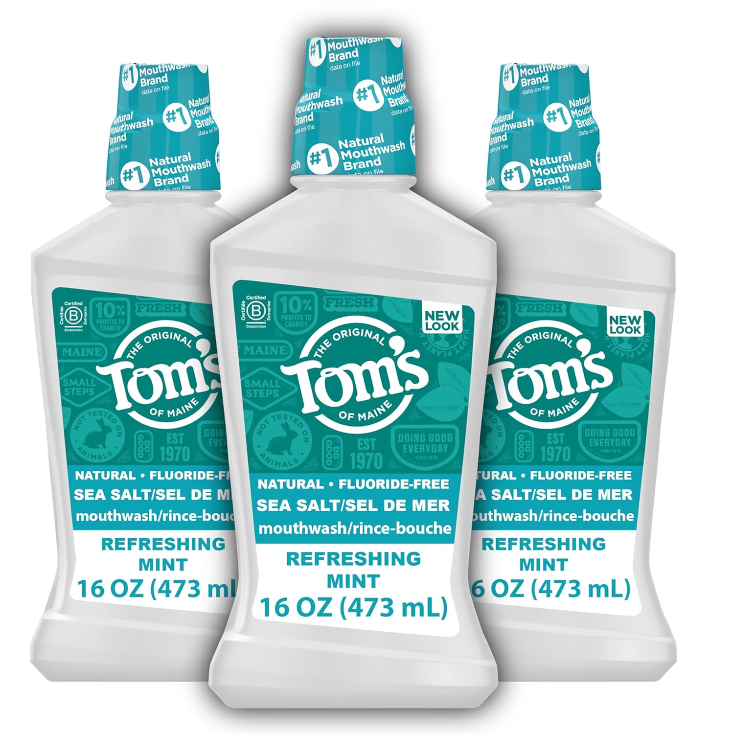 Tom’s of Maine Sea Salt Natural Alcohol-Free Mouthwash, Refreshing Mint, 16 Fl Oz (Pack of 3)