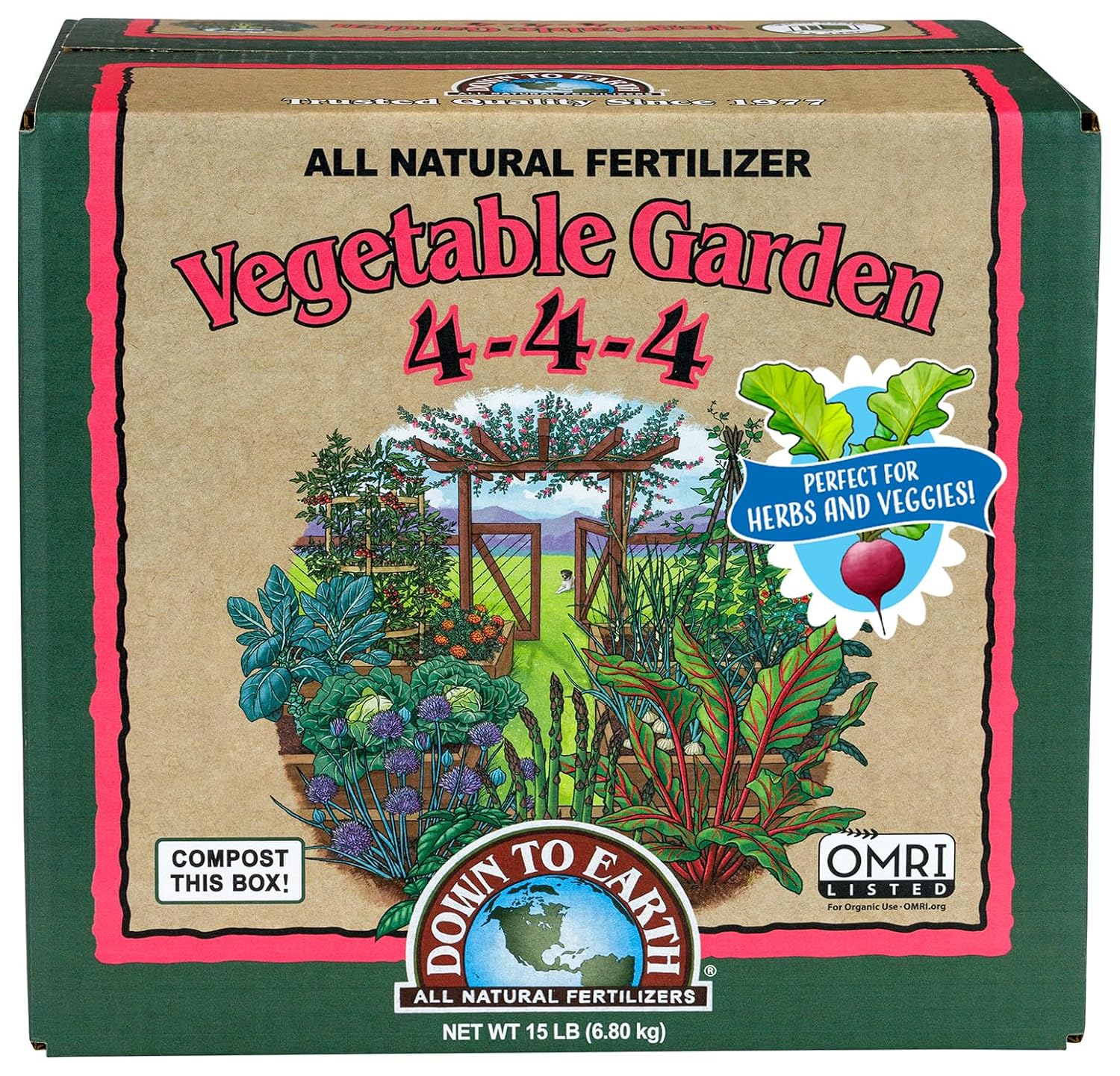 Down To Earth All Natural Fertilizers Organic Vegetable Garden – Plant Food for Vegetables, Herbs, Greens and Raised Beds 4-4-4, 15 lb