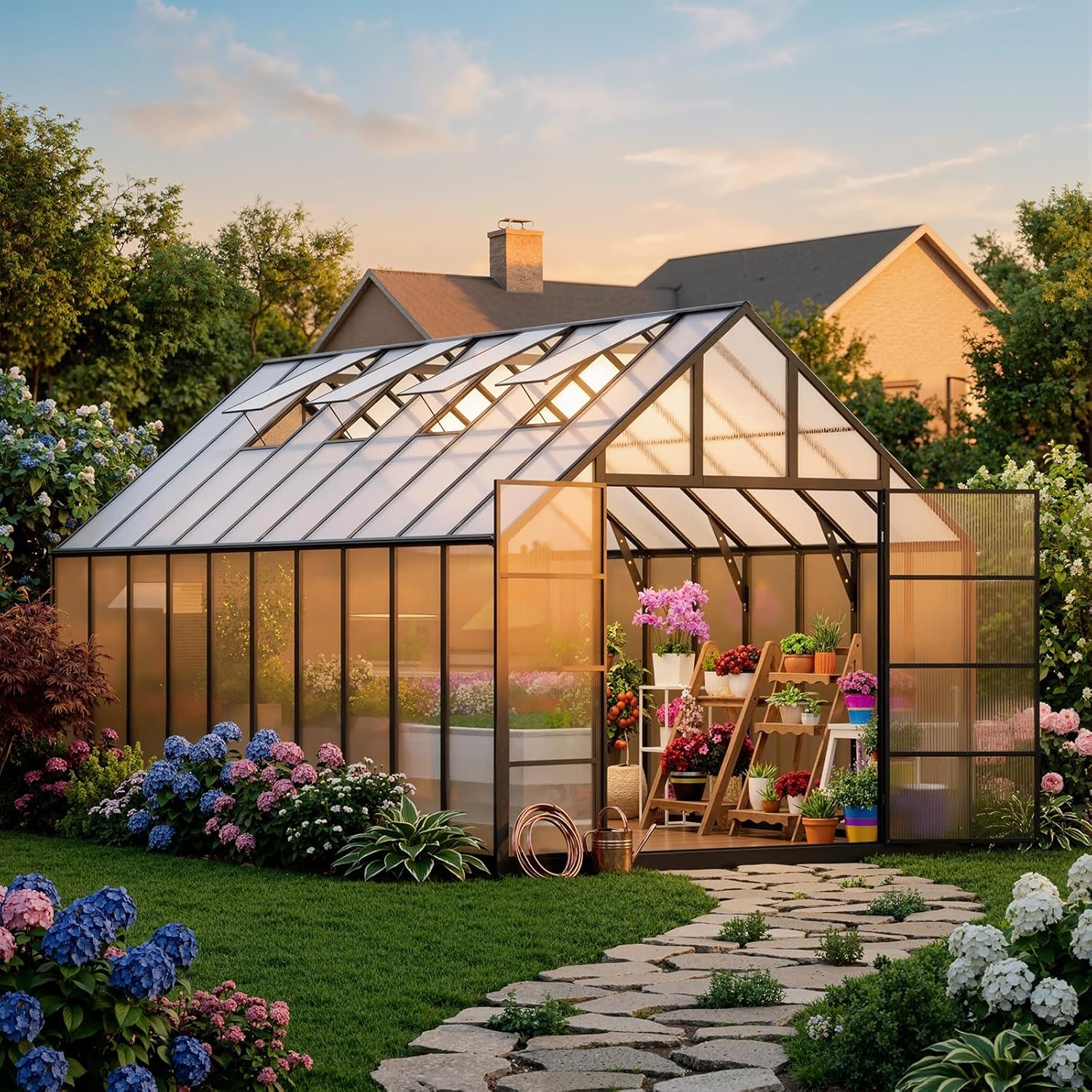 WACASA 20x10x10 FT Greenhouse for Outdoors, Easy Assembly Thickened Aluminum Polycarbonate Greenhouse Kit with 4 Vent Windows, Swing Door, Walk-in Greenhouse for Patio and Backyard