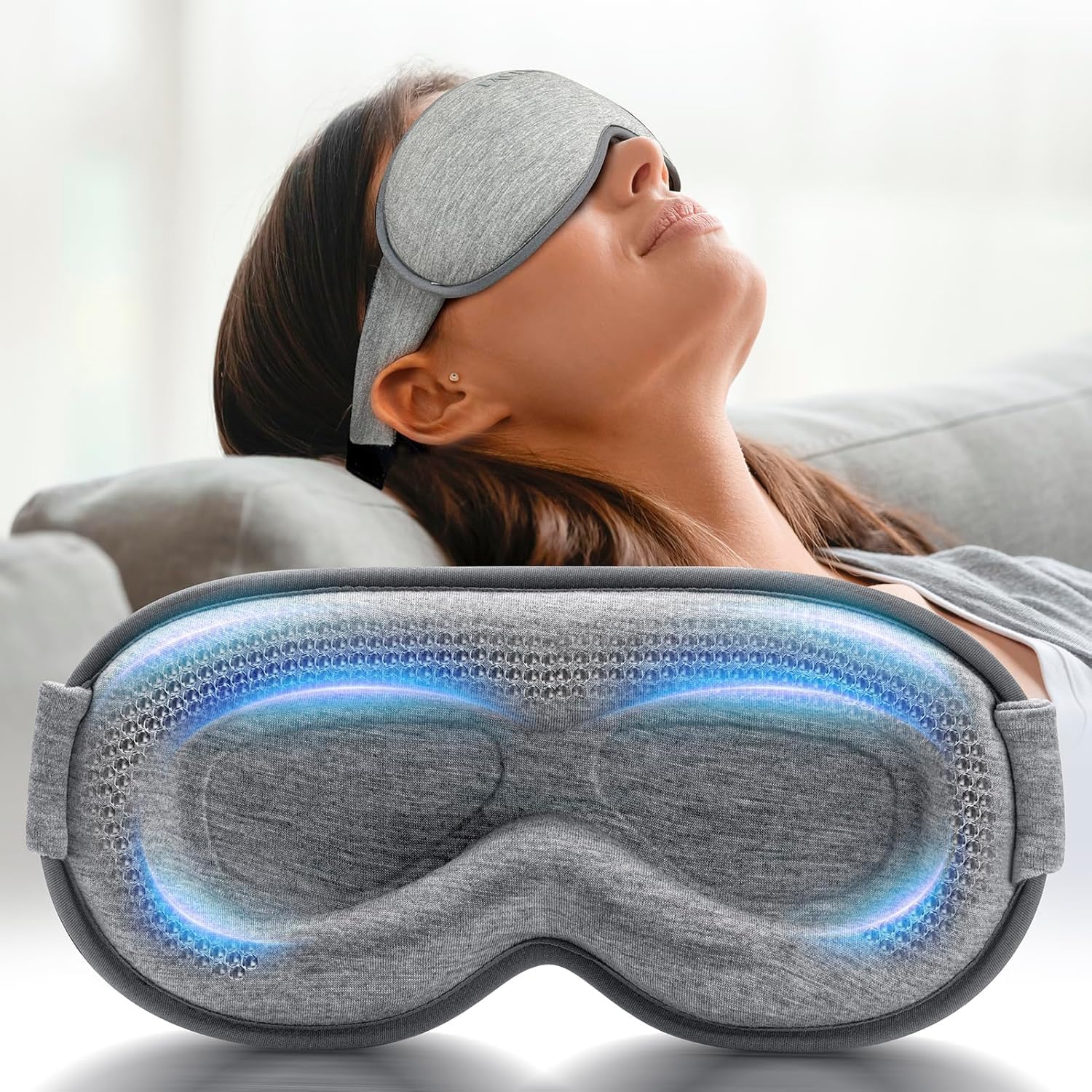 Weighted Eye Mask for Sleeping – 3D Blackout Sleep Mask for Women Men, Zero Eye Pressure, Lash-Friendly, Adjustable Strap, Airplane Travel Essentials for Long Flight & Road Trip, Meditation Mask(Gray)