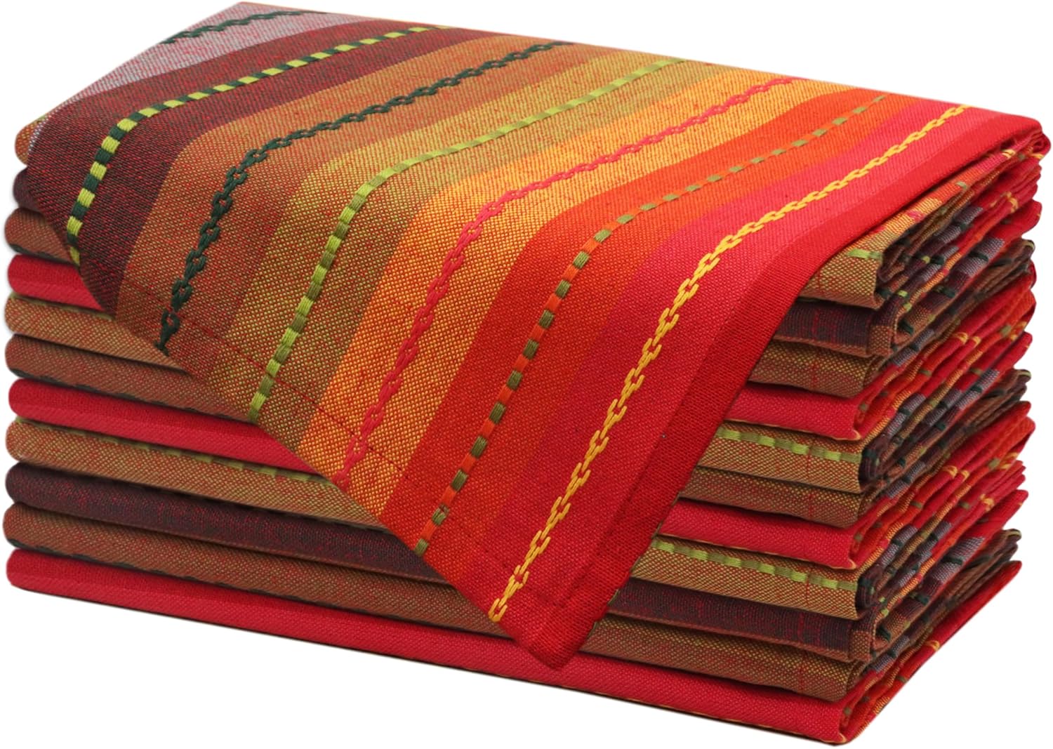 COTTON CRAFT Salsa Stripe Cloth Napkins – 12 Pack – Luncheon Brunch Dinner Table Napkins – 100% Cotton Everyday Harvest Autumn Fall Orange Holiday – Reusable Washable Absorbent – 17×17- Red Rust Multi