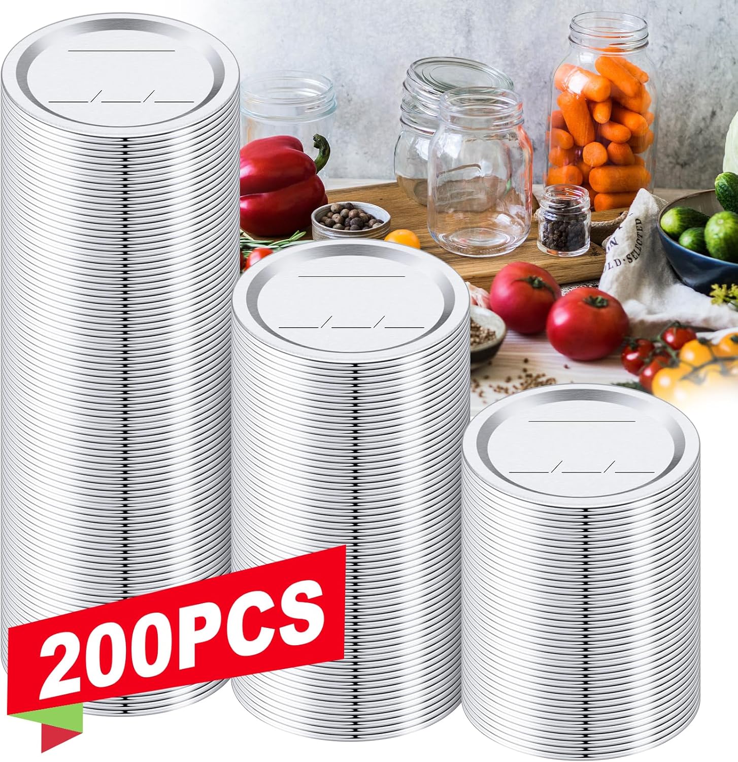 200 Pack Regular Mouth Canning Lids, 70mm/2.76 in Mason Jar Replacement Caps for Ball & Kerr Jars, Split-Type Metal Closures with Food-Grade Silicone Seal, Airtight Leak-Proof