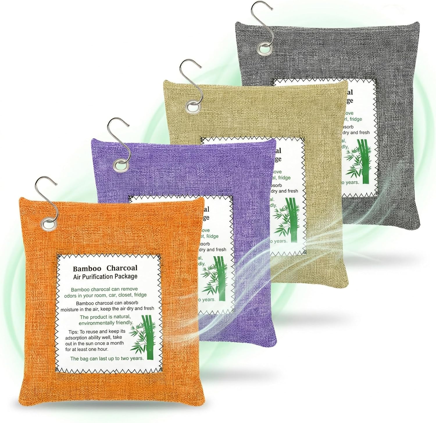 Bamboo Charcoal Bags Odor Absorber 4 Pack×500g Bamboo Charcoal Air Purifying Bags, for Car Air Fresheners, Odor Eliminator for Home，Shoe Deodorizer – Colorful-Activated Charcoal Odor Absorbers