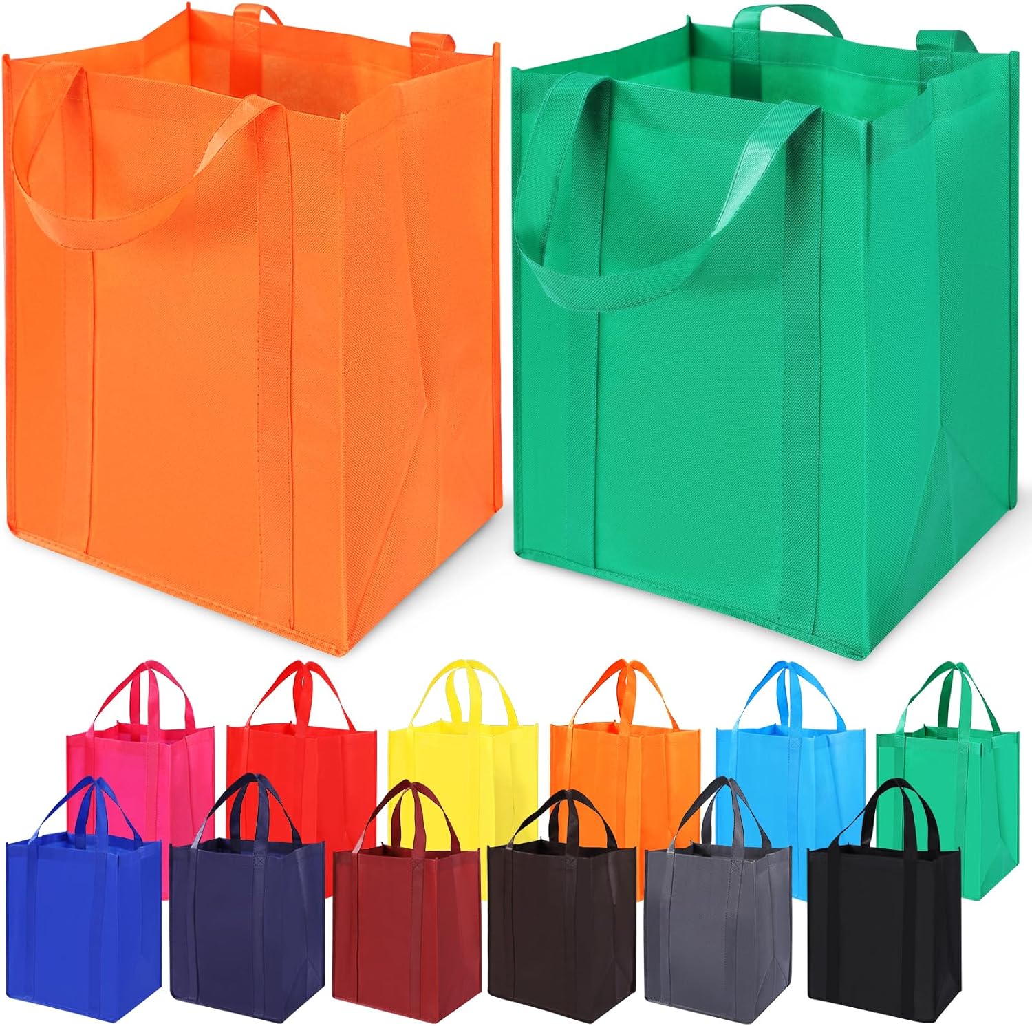 12 Pack Heavy Duty Reusable Grocery Bags – Large Shopping Totes Reinforced Handles, Holds 40 lbs, Foldable and Washable (Multicolor)
