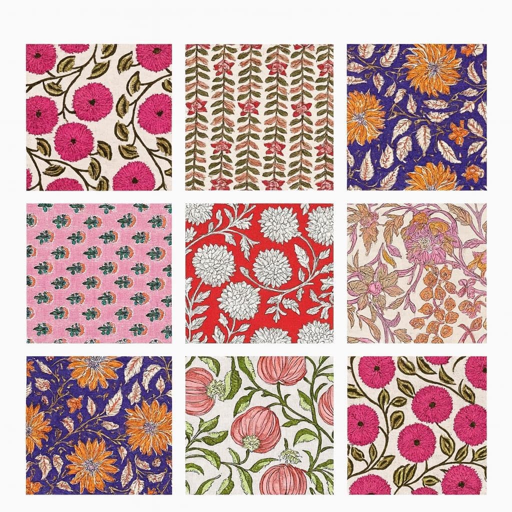 INDIANHANDICRAFTS 10 Pc Mix Lot Hand Block Print Napkin, 100% Cotton, 16×16 Inch, Multicolor Floral, Square, Napkin