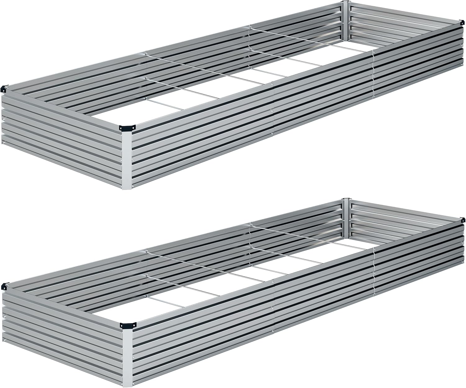 10×3×1FT(2PCS) Galvanized Raised Garden Bed Kit Metal Planter Boxes,Large Outdoor Planters Garden for Planting Vegetables,Flowers,Herbs -Silver