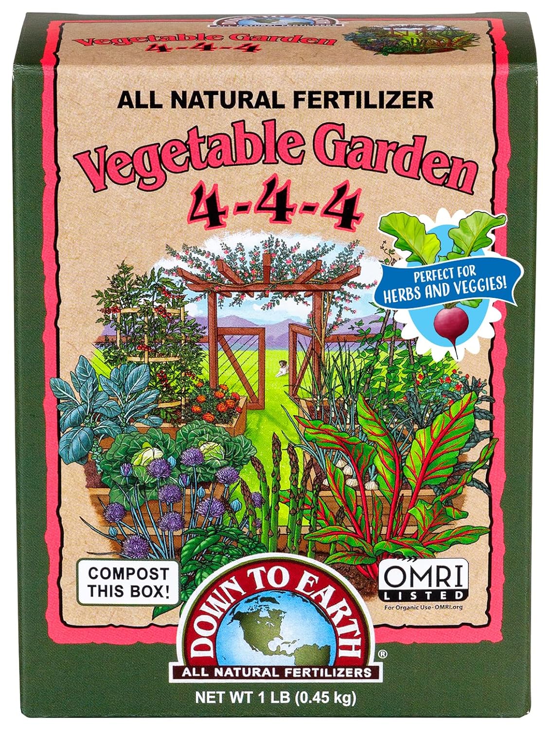 Down To Earth All Natural Fertilizers Organic Vegetable Garden – Plant Food for Vegetables, Herbs, Greens and Raised Beds 4-4-4, 1 lb