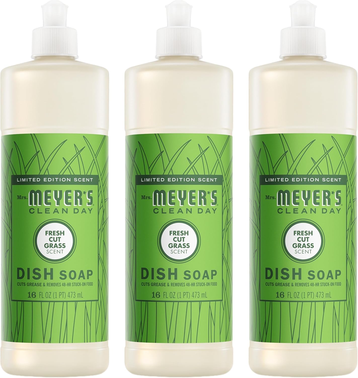Mrs. MEYER’S CLEAN DAY Liquid Dish Soap, Fresh Cut Grass Scent, 16 Fl Oz Bottle – 3 Pack