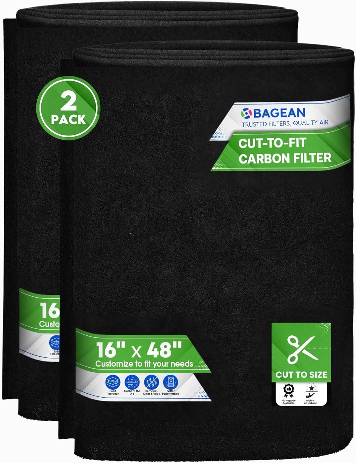 Cut to Fit Activated Carbon Filter Sheet 16” x 48” – Activated Carbon Air Filter for Air Purifiers Window AC Air Vent And More – Charcoal Filters Remove Odors & Freshens the Air (2-Pack)