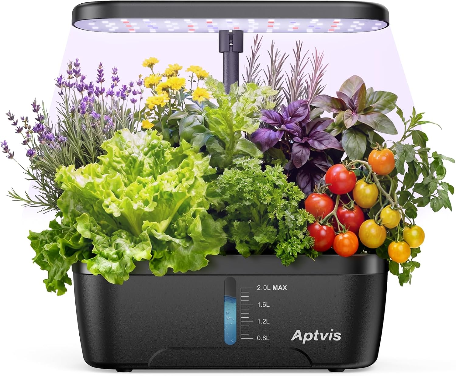 Hydroponics Growing System, 6 Pods Smart Indoor Herb Garden with LED Grow Light, Auto Timer, Height Adjustable, Quiet Pump, Gardening Gifts for Mom Women – Black