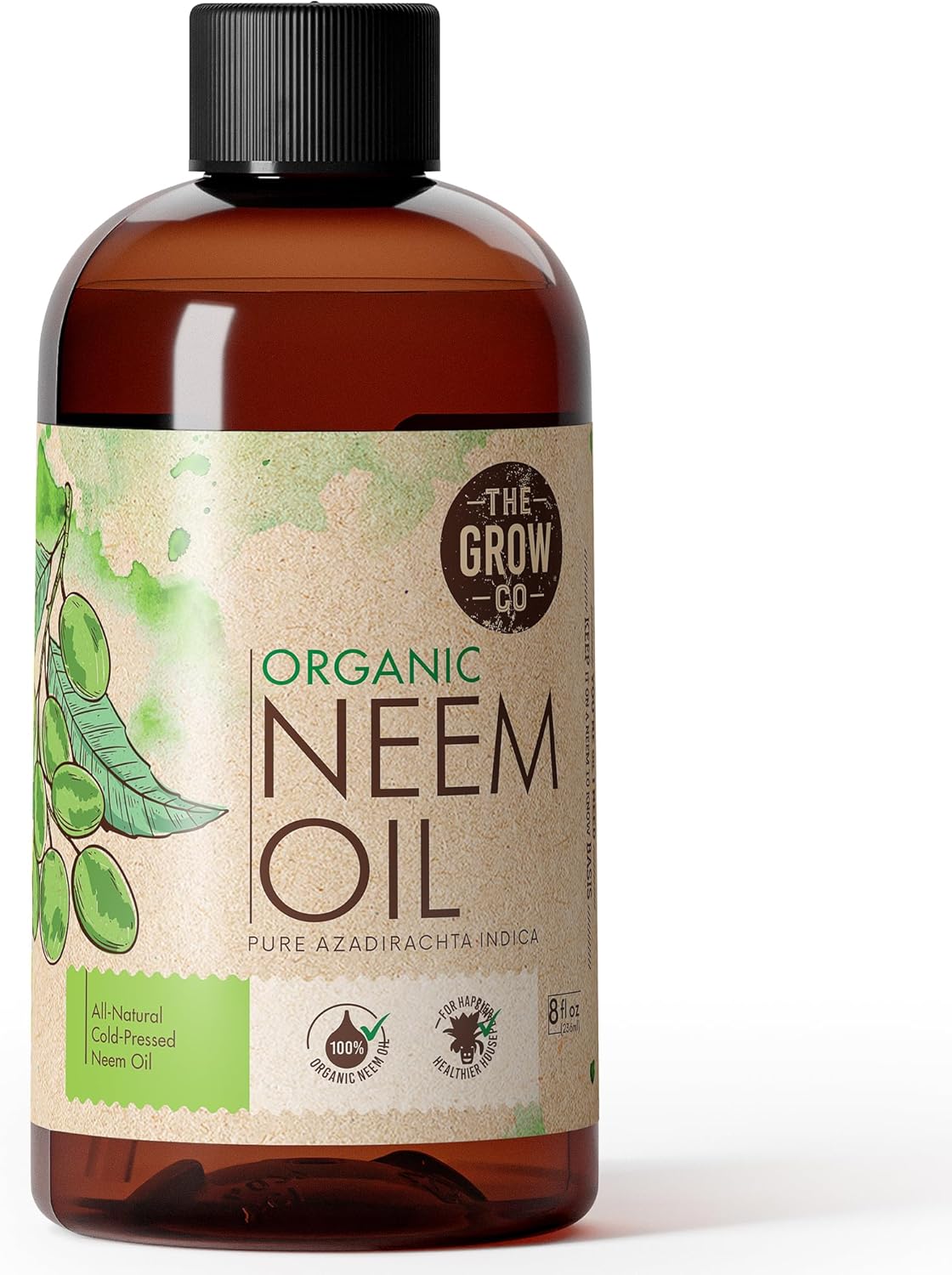 The Grow Co Organic Neem Oil – Pure Concentrate, Cold Pressed for Plants Indoor and Outdoor – Leaf Shine Spray (8 oz)