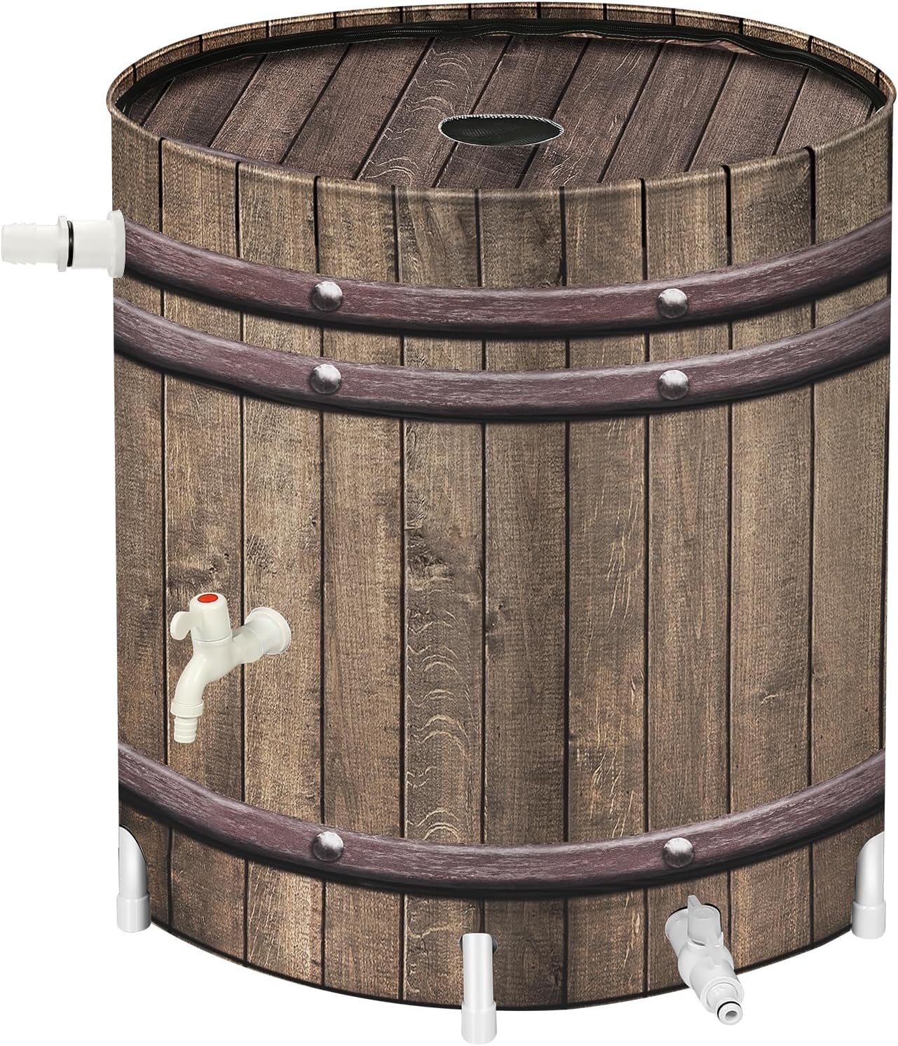 PAETAE Collapsible Rain Barrels, 50 Gallon Rain Water Collection Barrel, Rain Catcher Barrels to Collect Rainwater from Gutter, Leak-Proof Design, Woodgrain