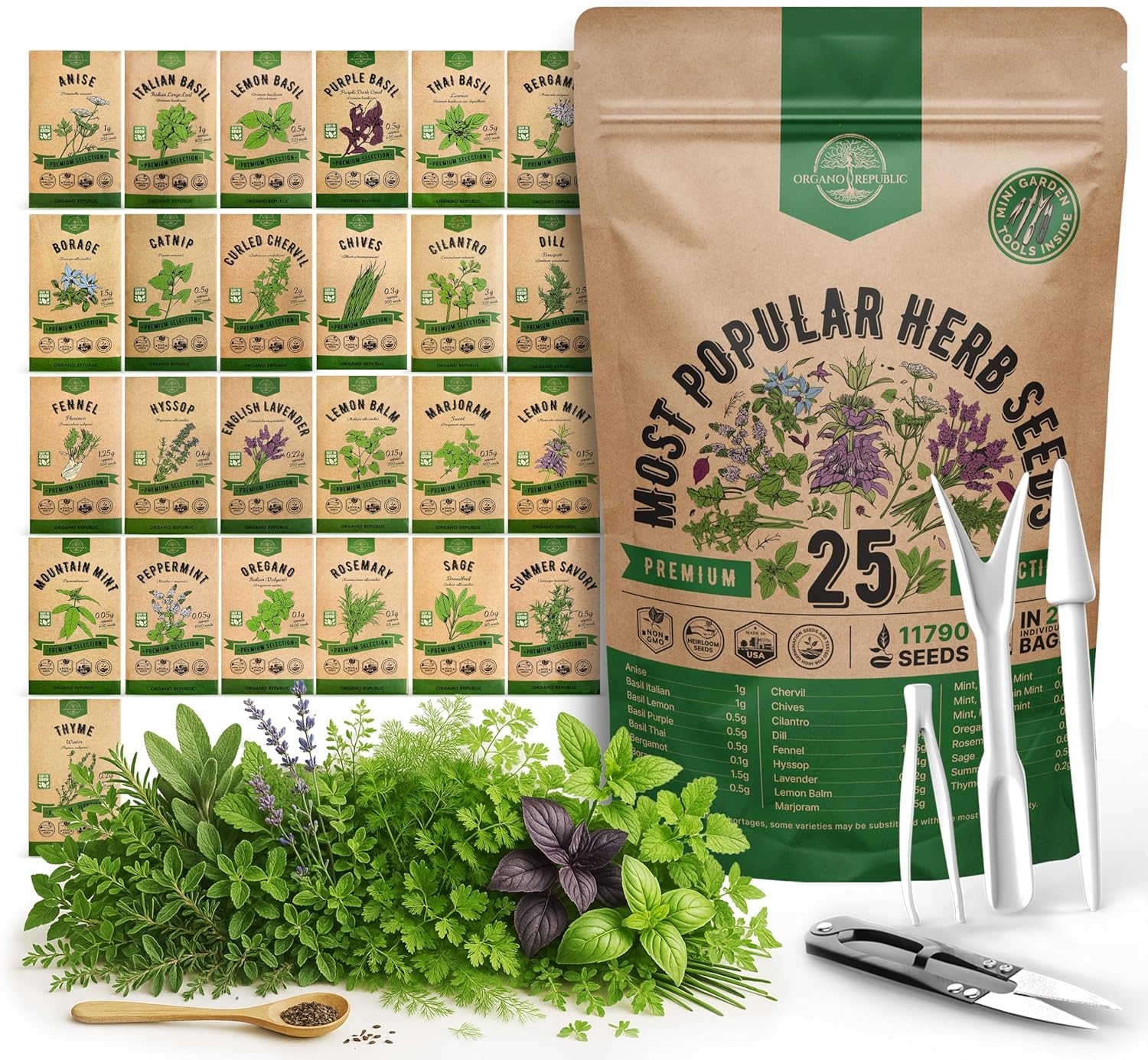 25 Most Popular Herb Seeds Variety Pack – 11,700 Non-GMO Heirloom Seeds for Planting Herbs in Individual Seed Packets for Hydroponic, Indoor & Outdoor Gardening – 2026 Season: Catnip, Dill, Thyme