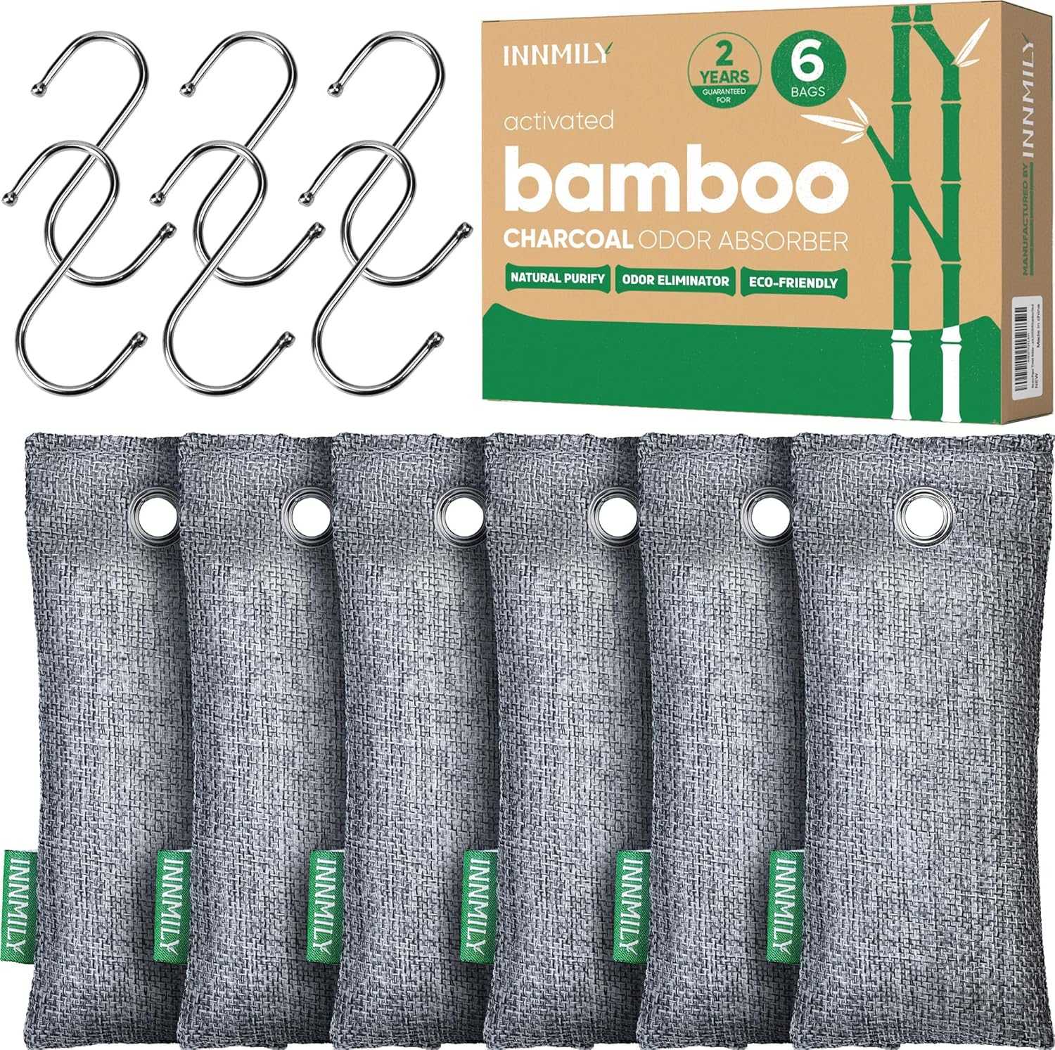 Activated Charcoal Odor Absorber,6 Pack Nature Odor Eliminator for Shoes, Bamboo Charcoal Air Purifying Bags,Shoe Deodorizer and Moisture Absorbers for Fresh Sneakers,Shoe Smell Remover