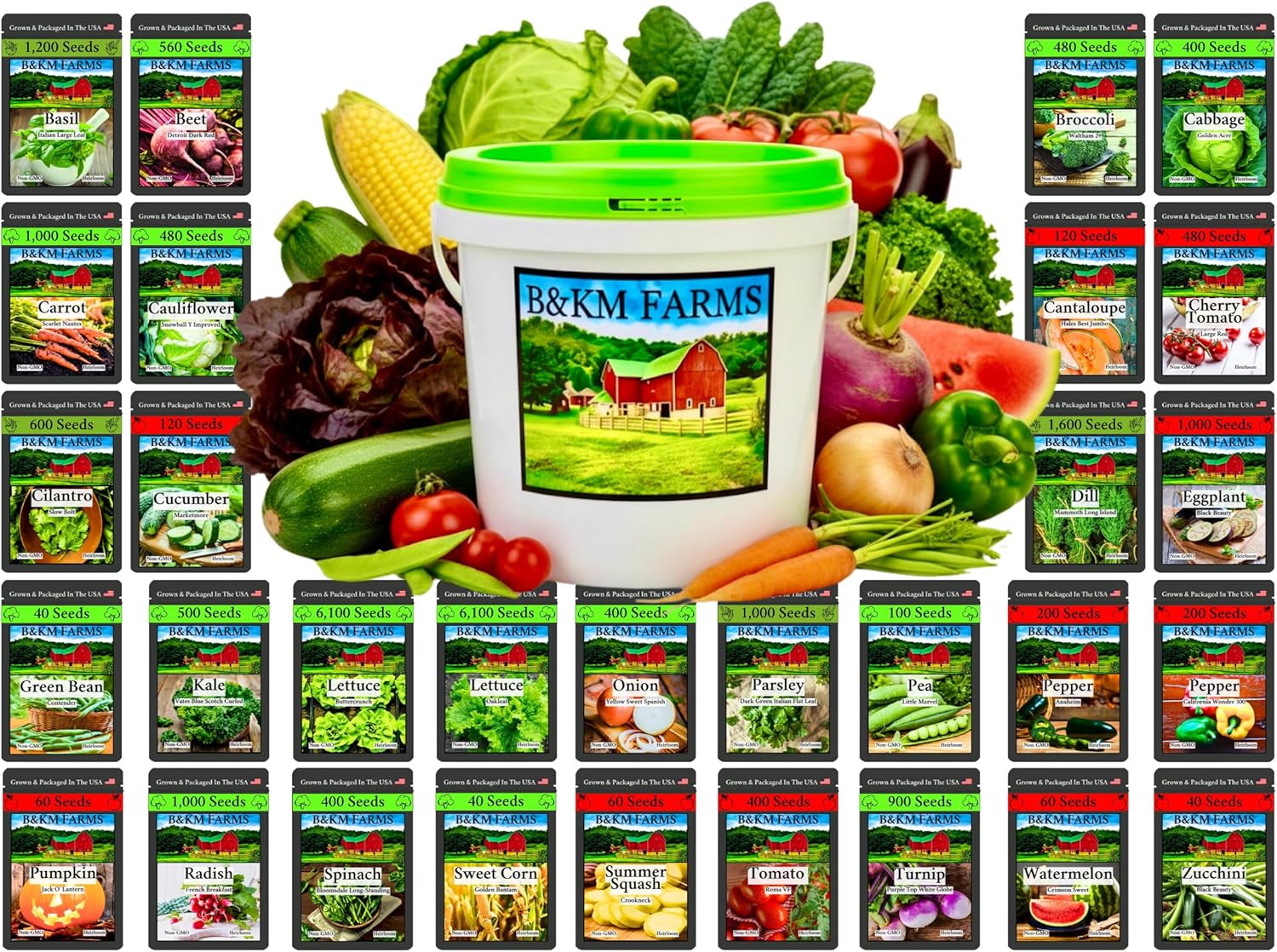 Beginner Survival Seed Vault: 20,000+ Heirloom & Non-GMO Seeds (30 Easy to Grow Varieties) by B&KM Farms